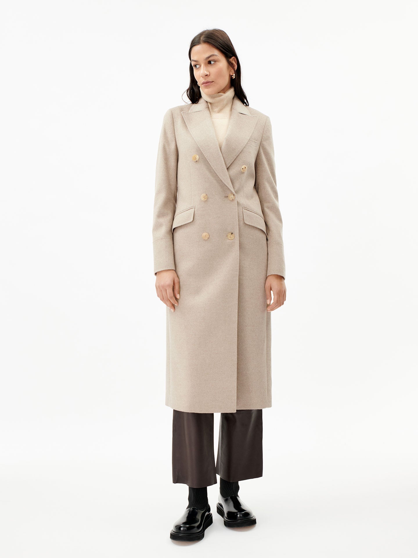 Manteau long à revers en cachemire pour femme taupe - Gobi Cashmere