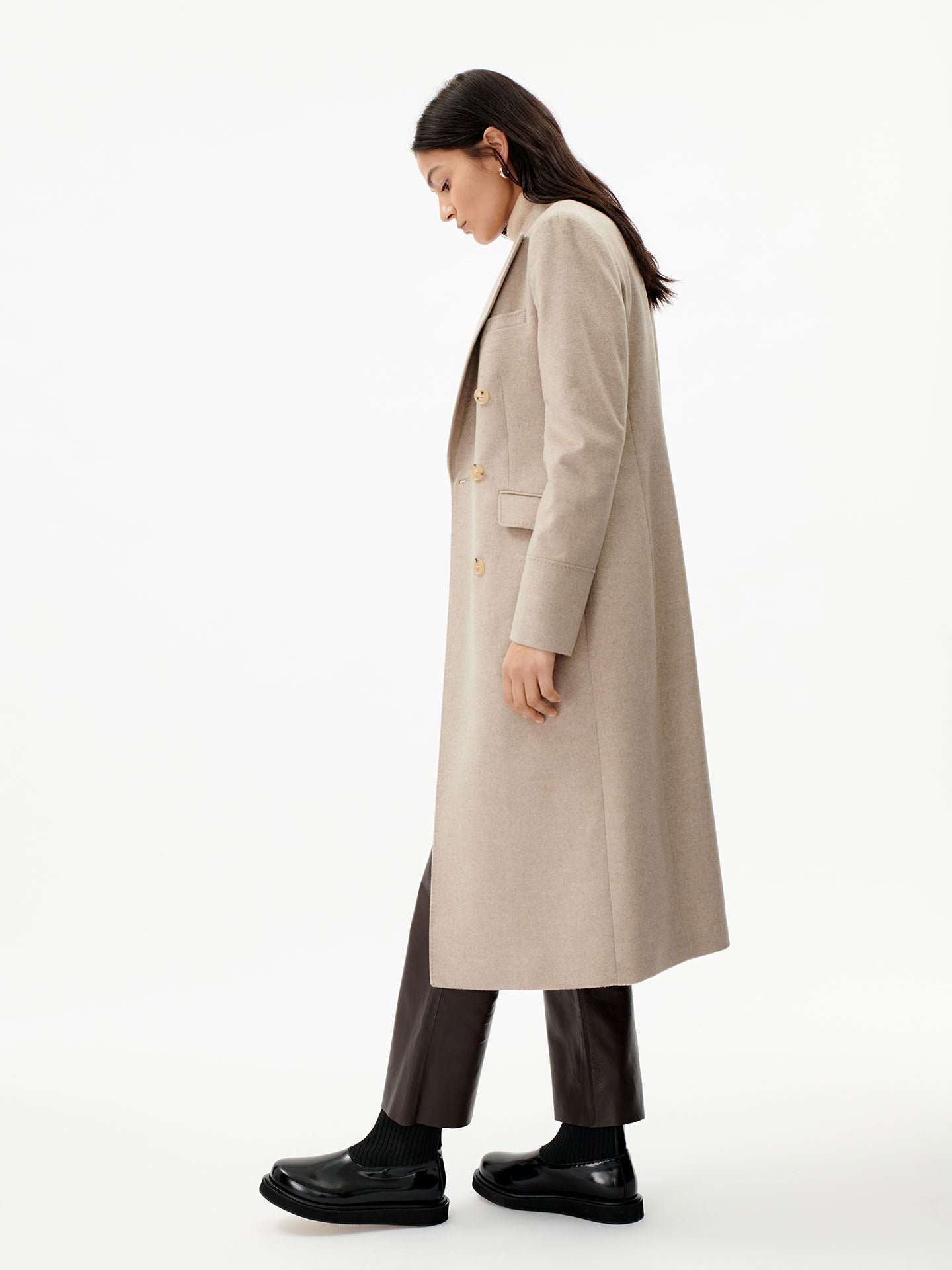Manteau long à revers en cachemire pour femme taupe - Gobi Cashmere