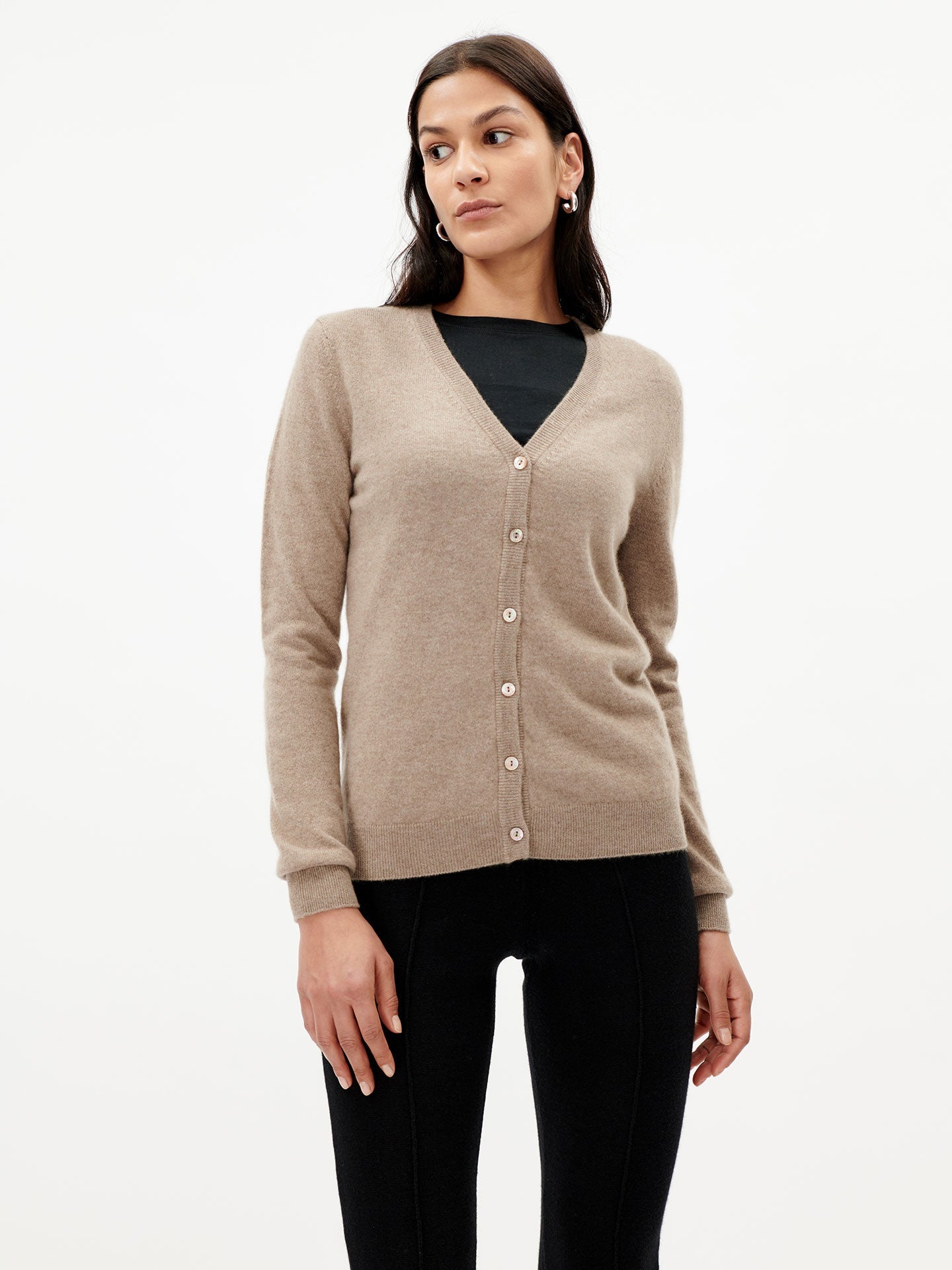 Cardigan col en V en Cachemire pour femmes Taupe - Gobi Cashmere
