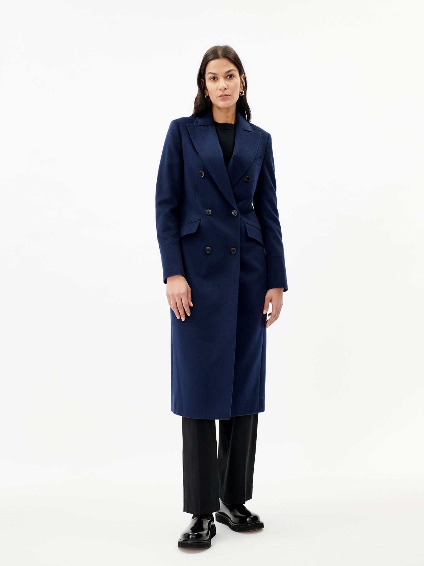 Manteau long à revers en cachemire pour femme marin - Gobi Cashmere