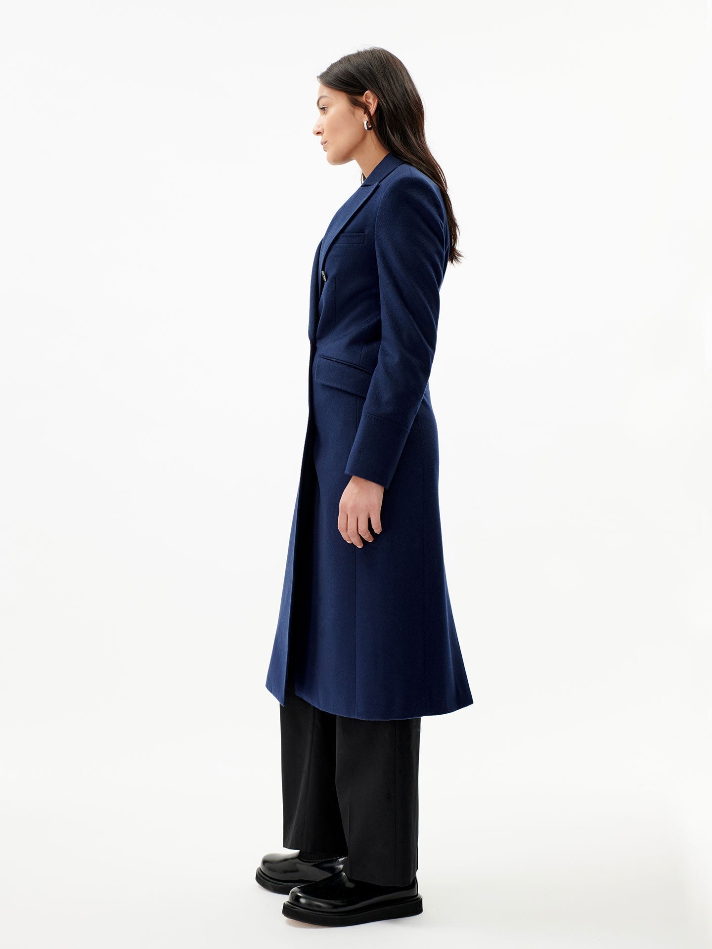 Manteau long à revers en cachemire pour femme marin - Gobi Cashmere
