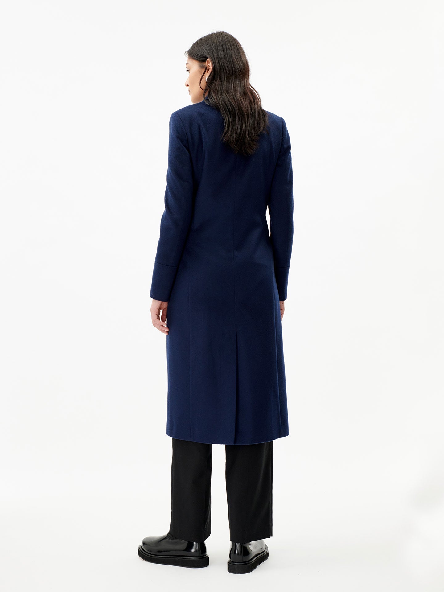 Manteau long à revers en cachemire pour femme marin - Gobi Cashmere