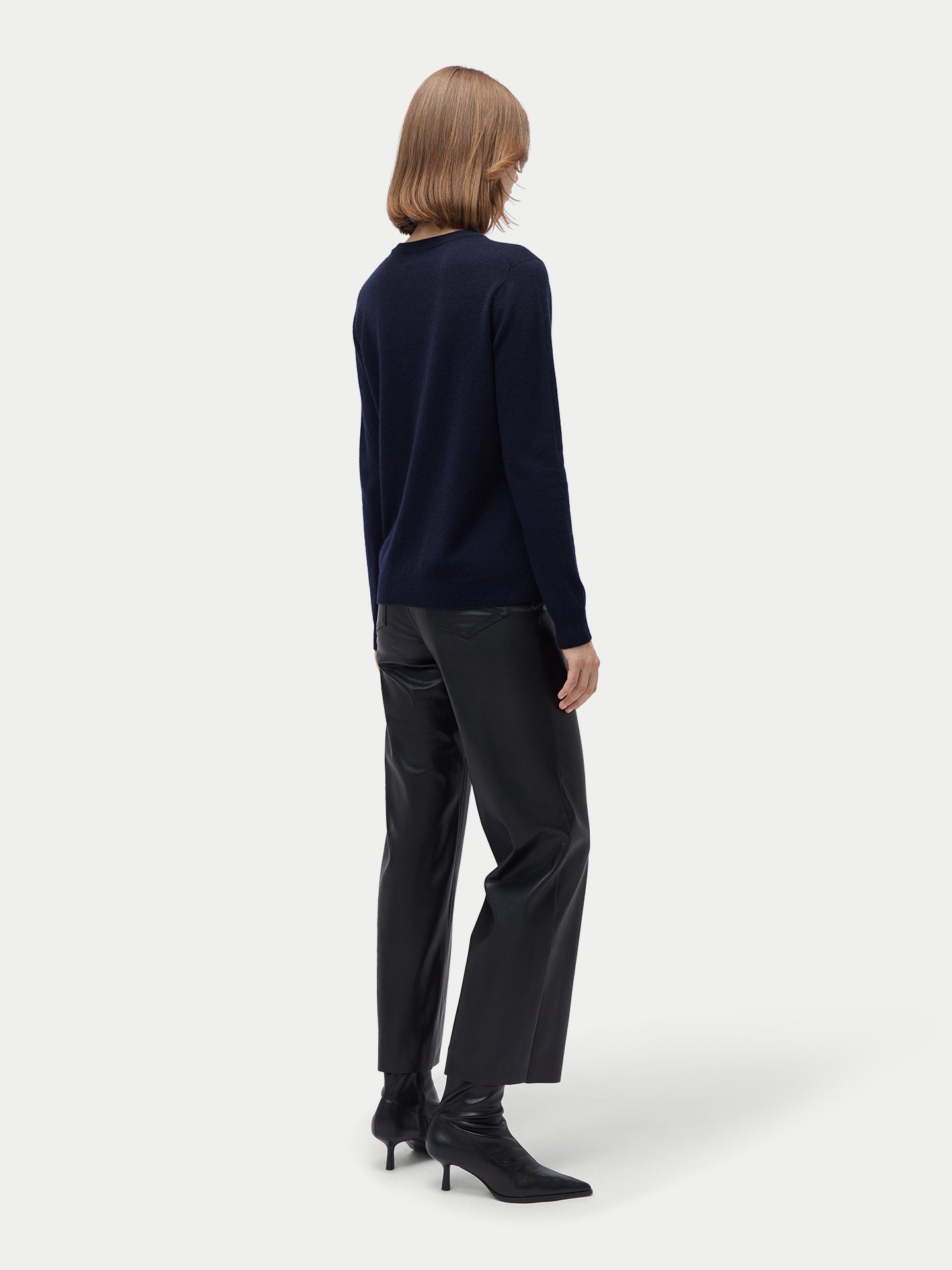 Women's Pure Cashmere Crew Neck Cardigan Navy Blazer | Gobi Cashmere