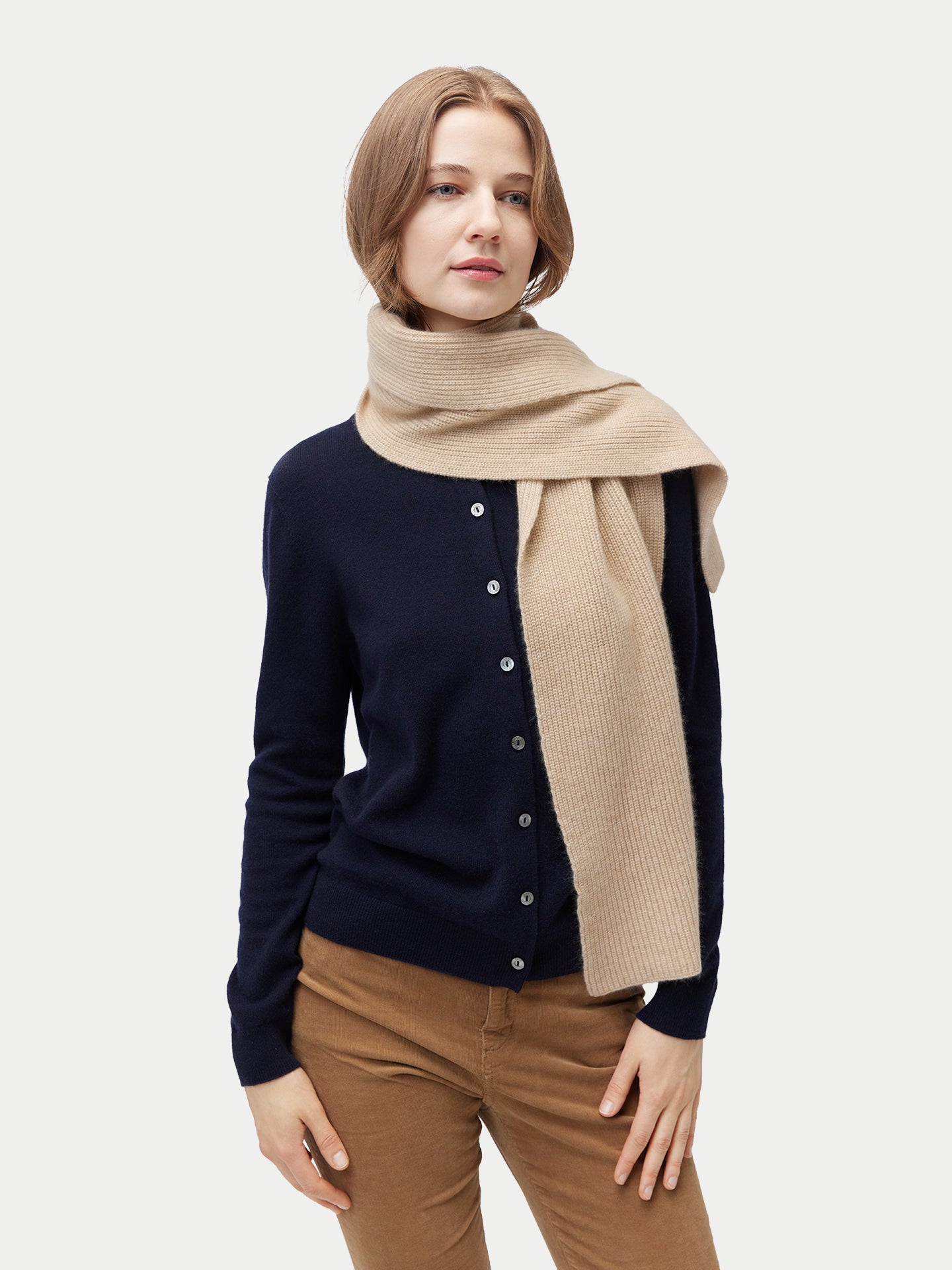 Echarpe en tricot de pêcheur en cachemire couleur beige - Gobi Cashmere