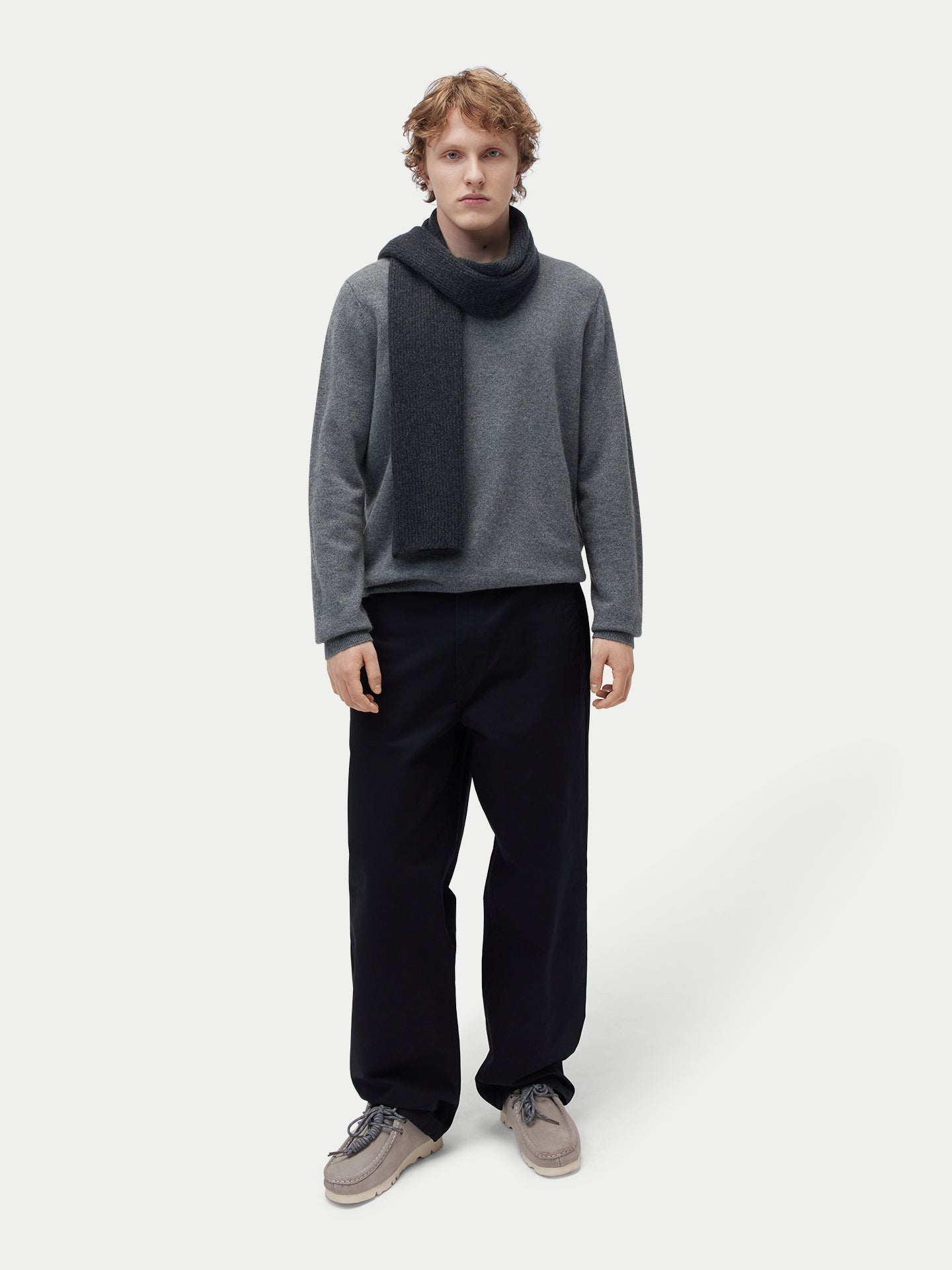 Unisex Cashmere Fisherman Knit Scarf Charcoal - Gobi Cashmere