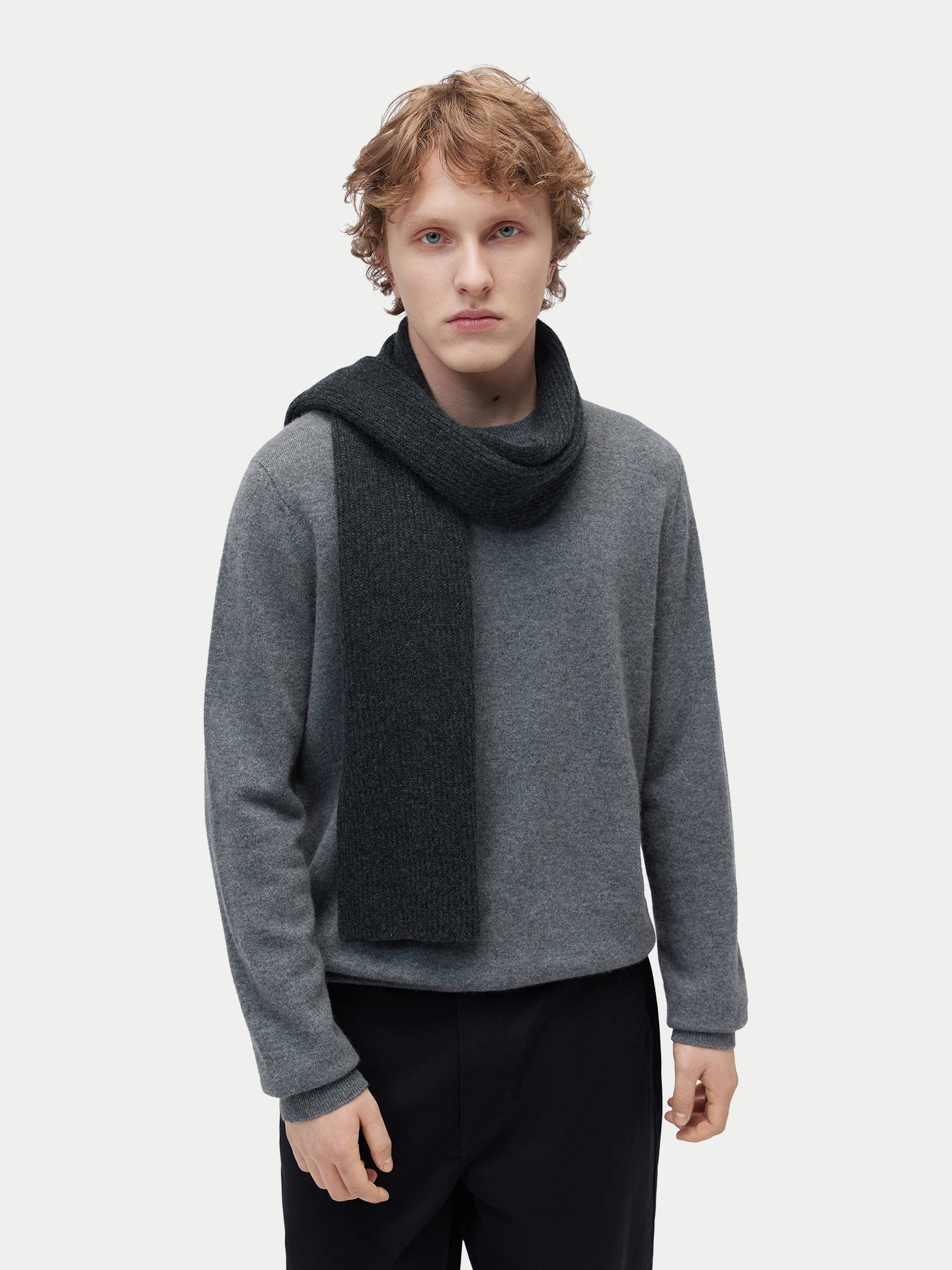 Unisex Cashmere Fisherman Knit Scarf Charcoal - Gobi Cashmere
