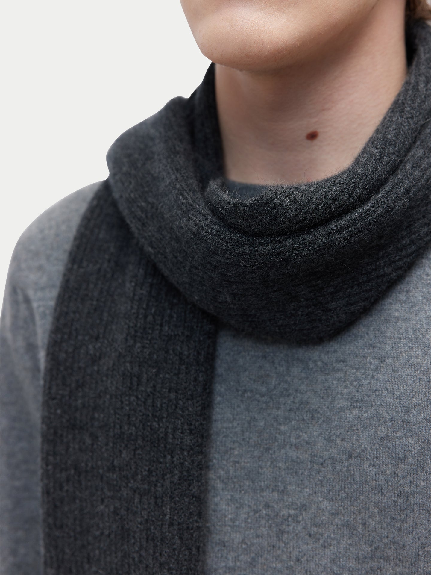 Unisex Cashmere Fisherman Knit Scarf Charcoal - Gobi Cashmere