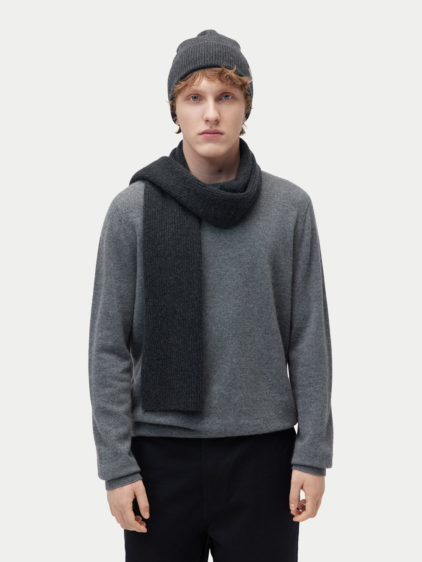 Unisex Cashmere Fisherman Knit Scarf Charcoal - Gobi Cashmere