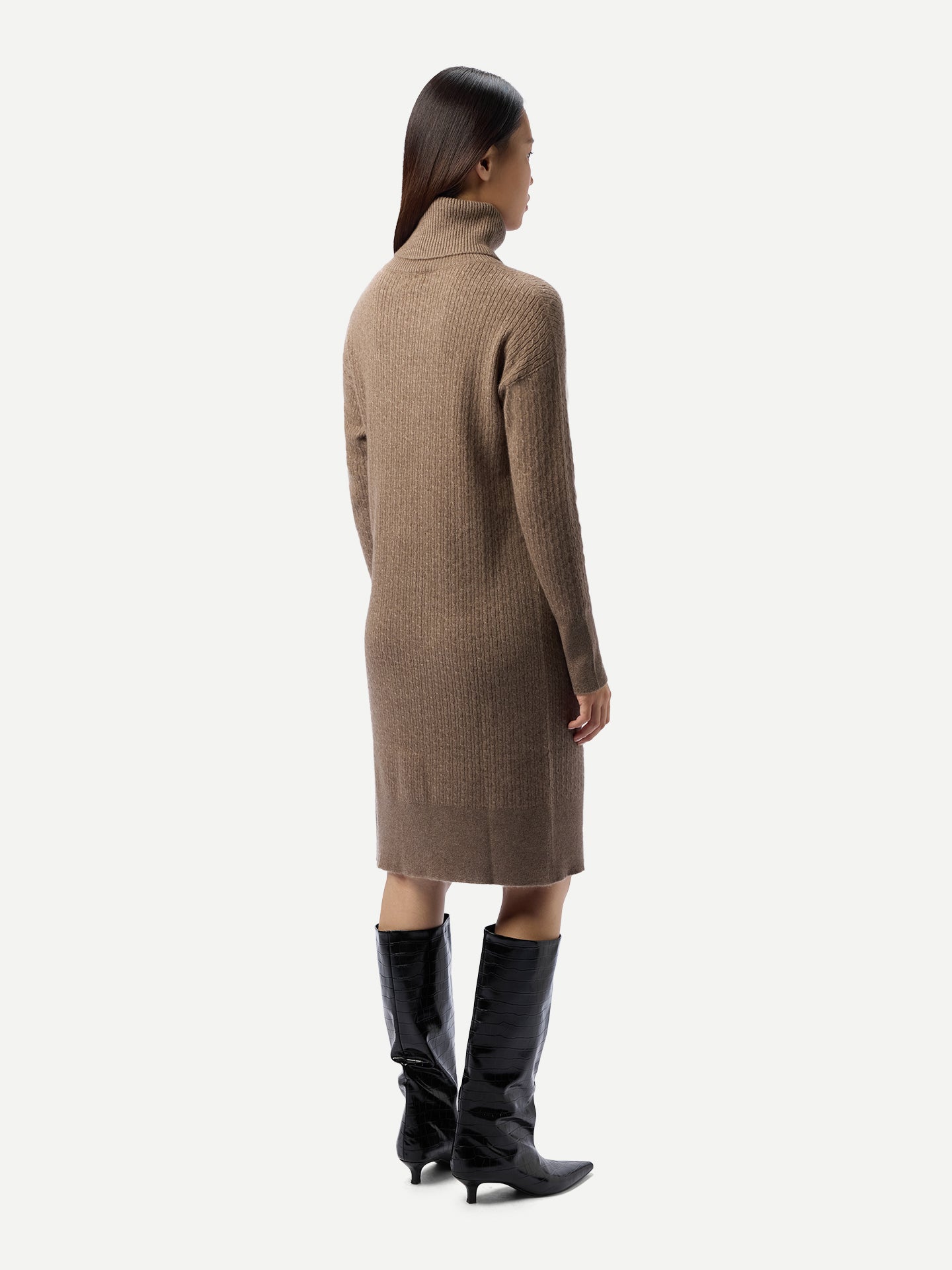Robe Cachemire Sans Coutures Col Rond Femme couleur marron | GOBI Cashmere