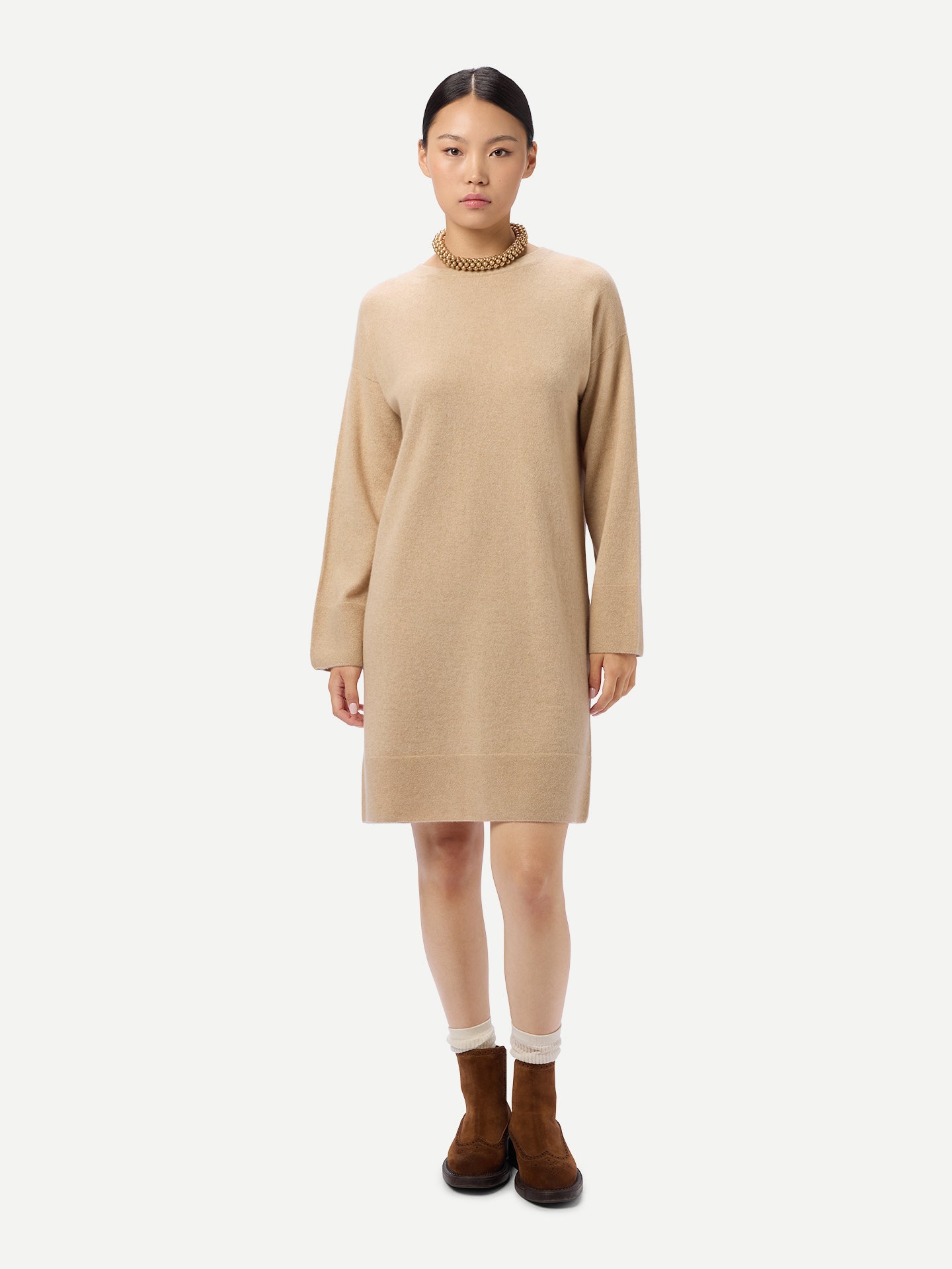 Robe en Cachemire Sans Coutures à Col Rond Couleur Organique