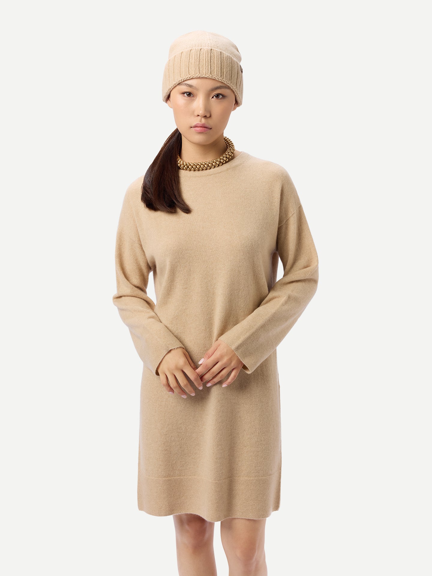Robe en Cachemire Sans Coutures à Col Rond Couleur Organique