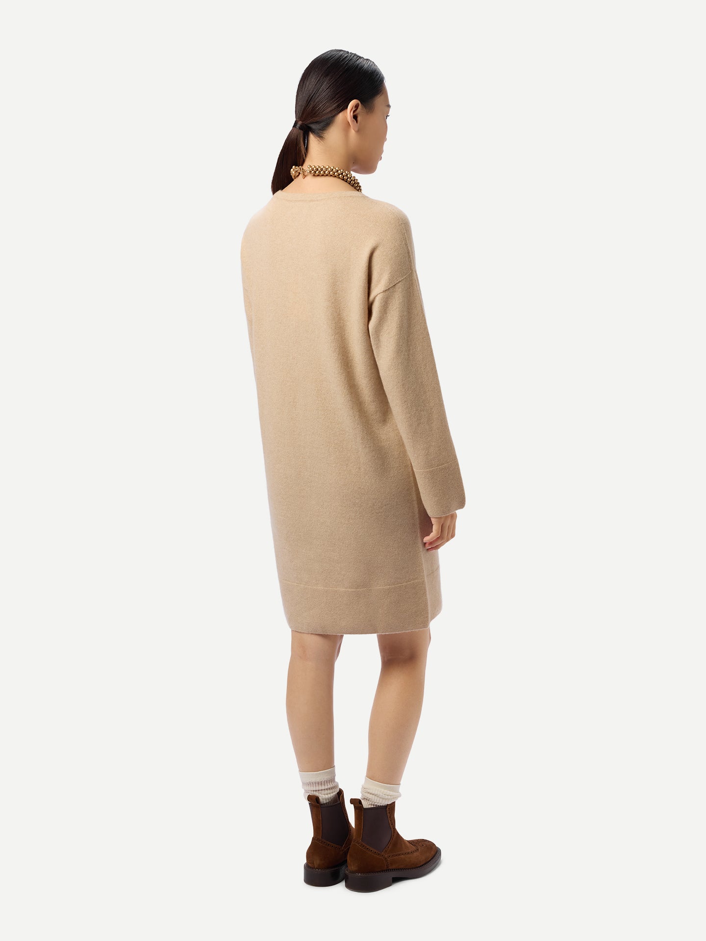 Robe en Cachemire Sans Coutures à Col Rond Couleur Organique