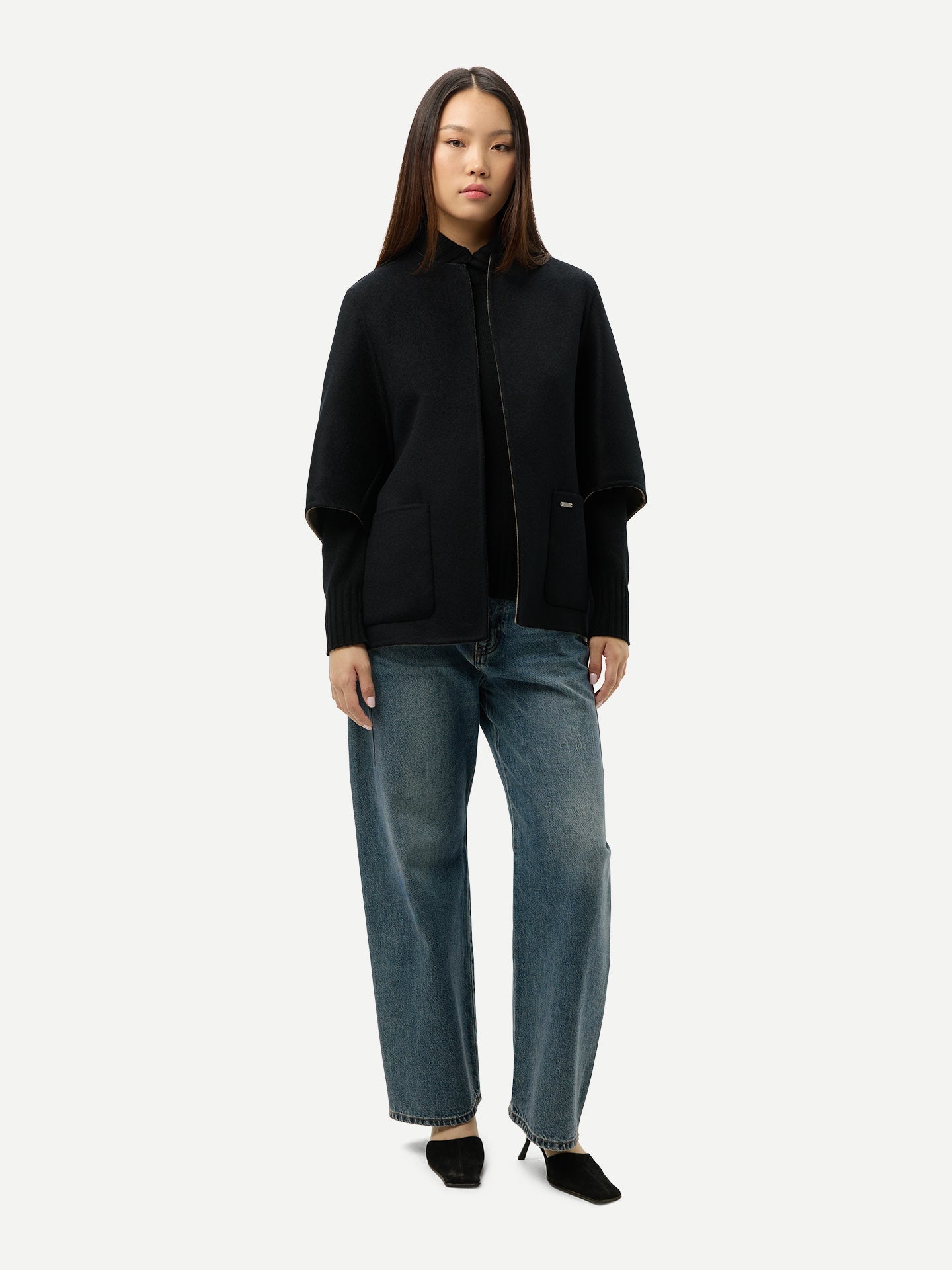 Veste Poncho en cachemire à poches plaquées