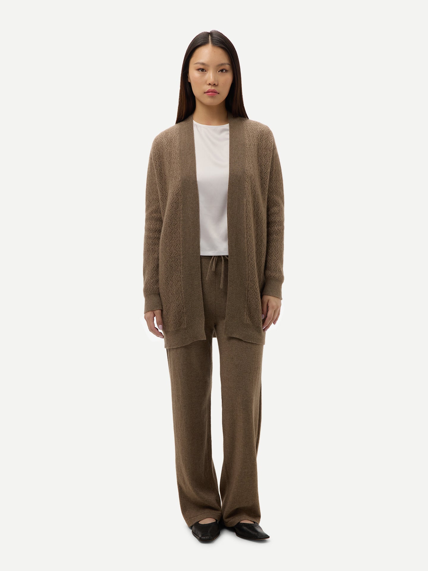 Cardigan en Cachemire Àjour à Ouverture Frontale Couleur Organique