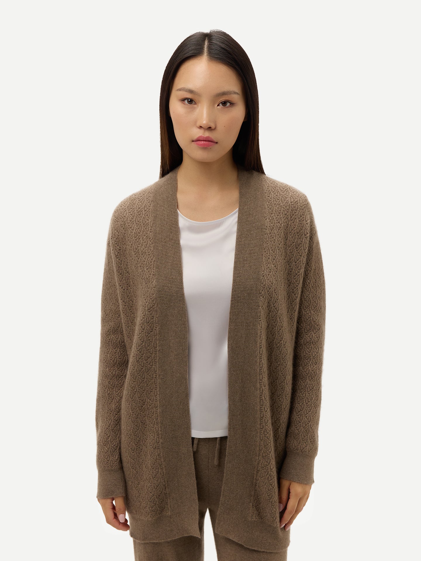 Cardigan en Cachemire Àjour à Ouverture Frontale Couleur Organique