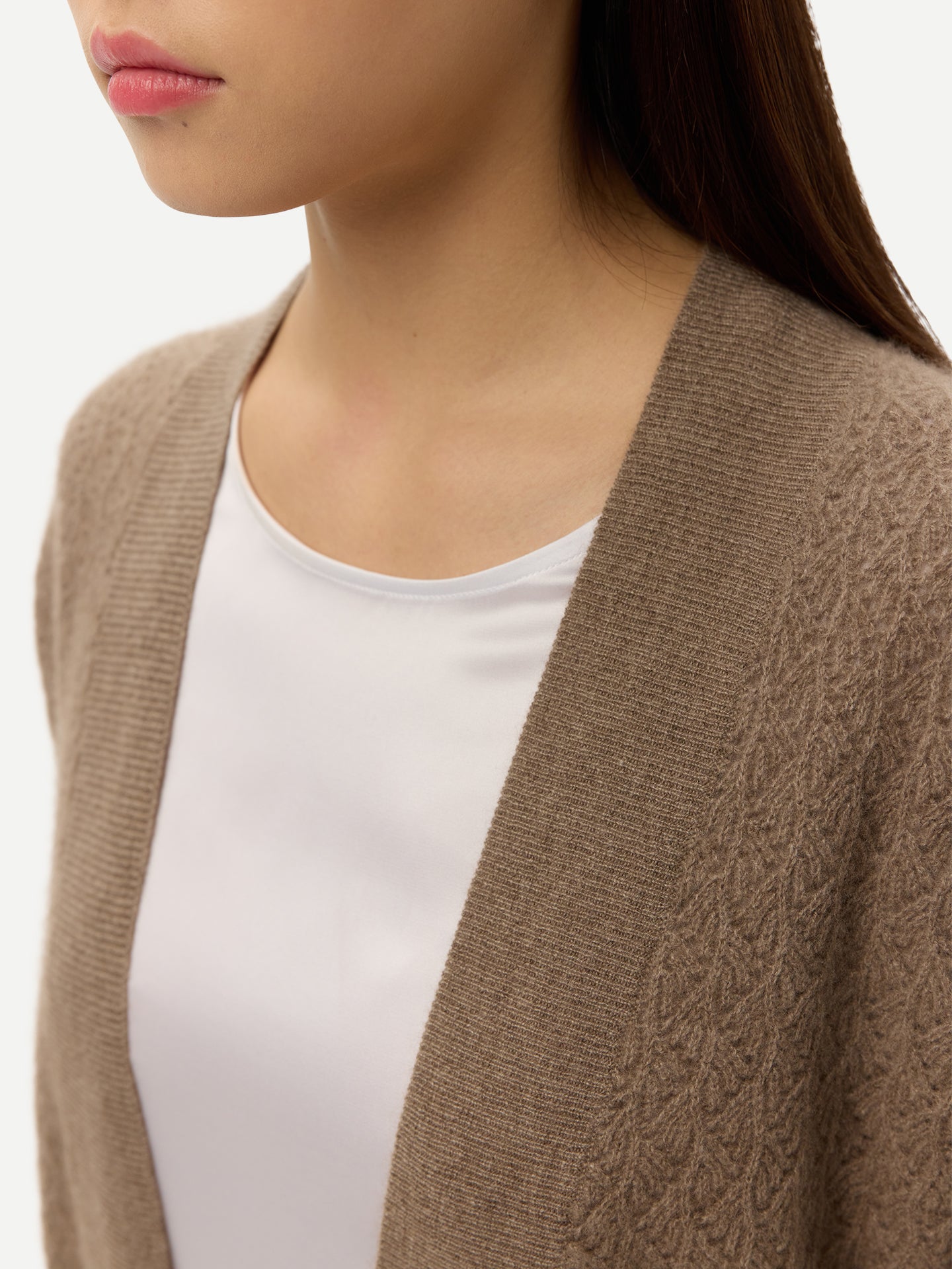 Cardigan en Cachemire Àjour à Ouverture Frontale Couleur Organique