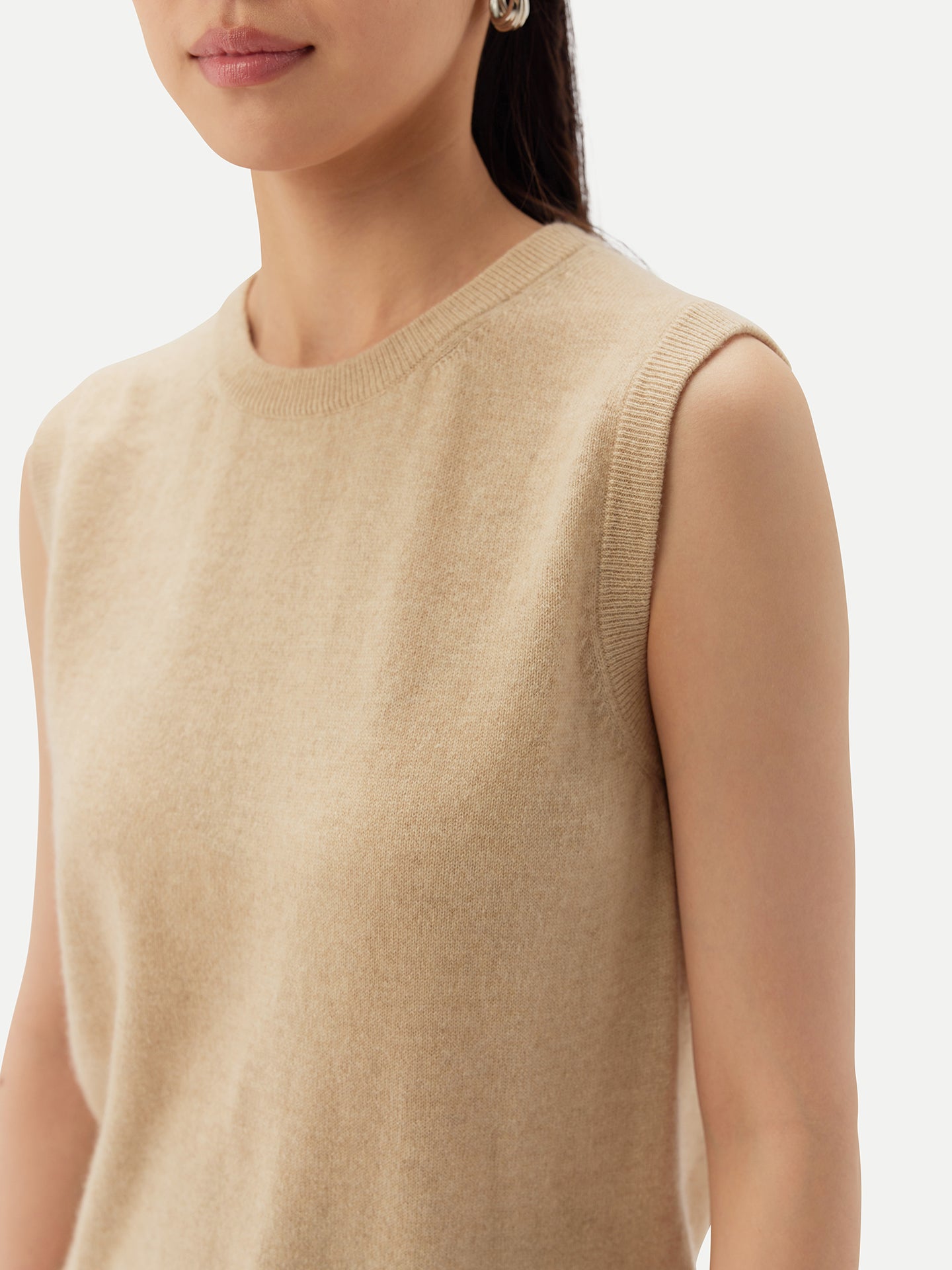 Débardeur Cachemire Femme Col Rond couleur beige | GOBI Cashmere