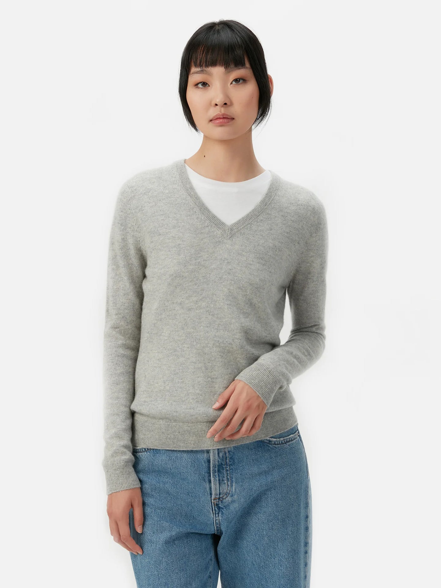 Pull col en V en Cachemire pour femmes Gris - Gobi Cashmere