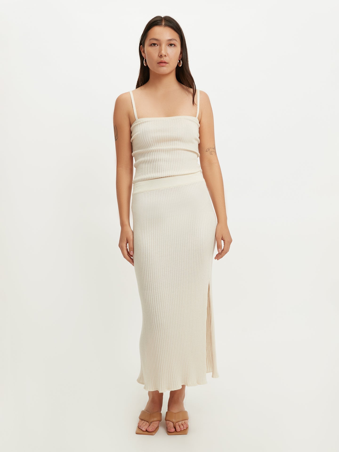 Jupe mi-longue en soie et cachemire blanc - Gobi Cashmere