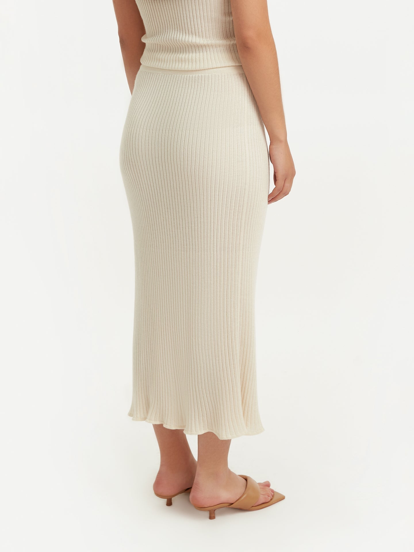 Jupe mi-longue en soie et cachemire blanc - Gobi Cashmere