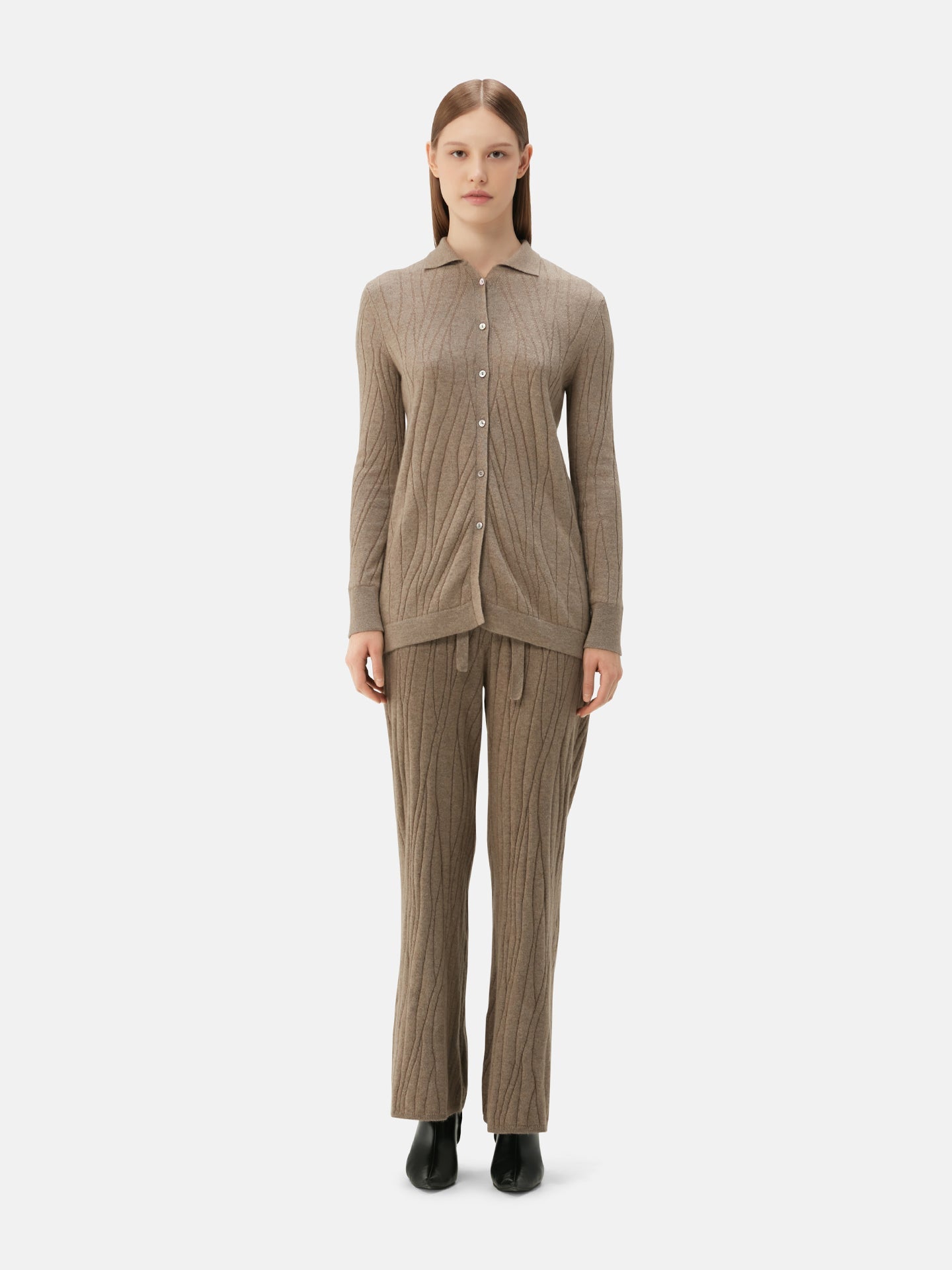 Cardigan en cachemire à encolure polo Taupe | GOBI Cashmere