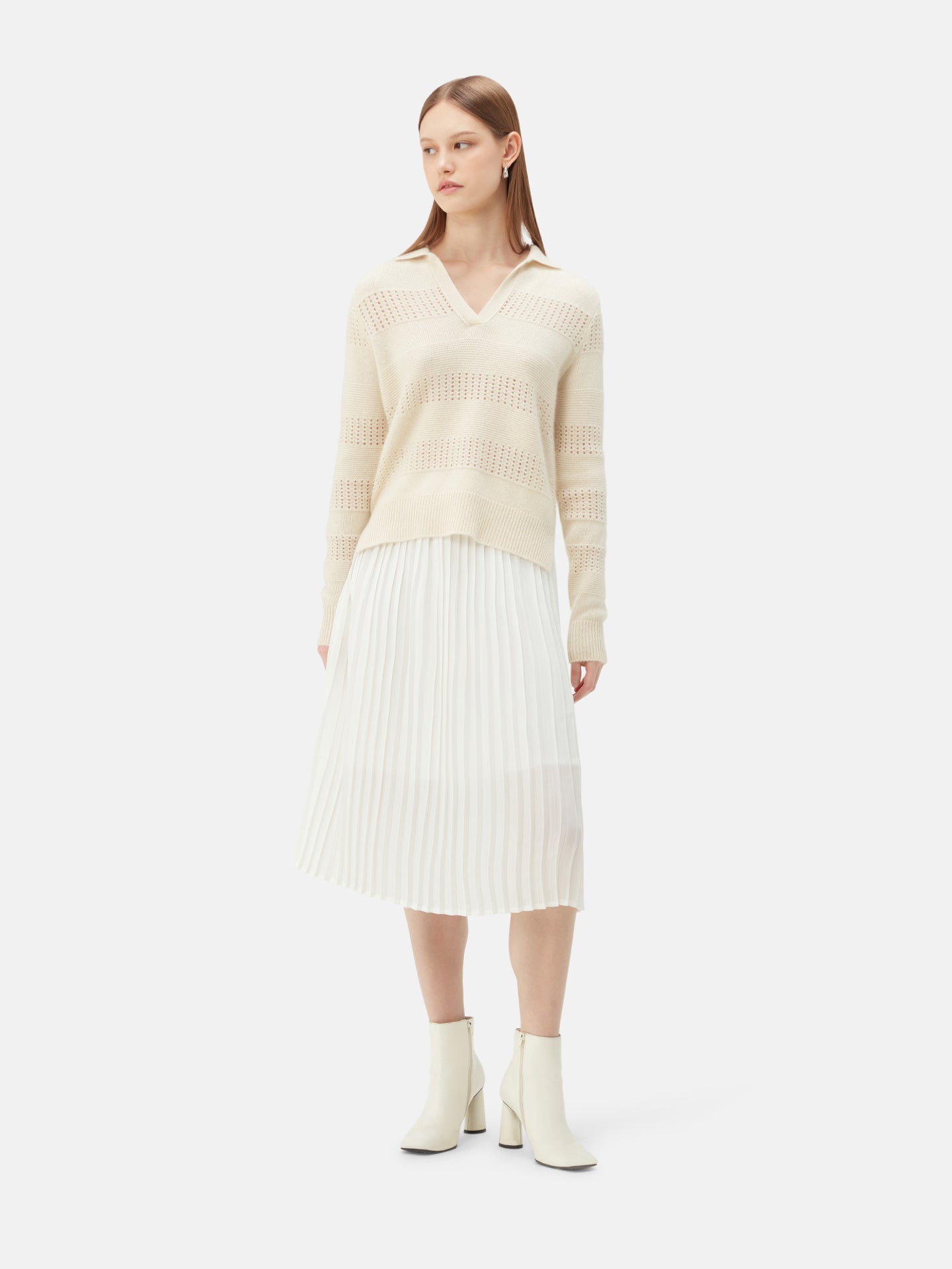 Polo en cachemire à mailles mixtes | GOBI Cashmere