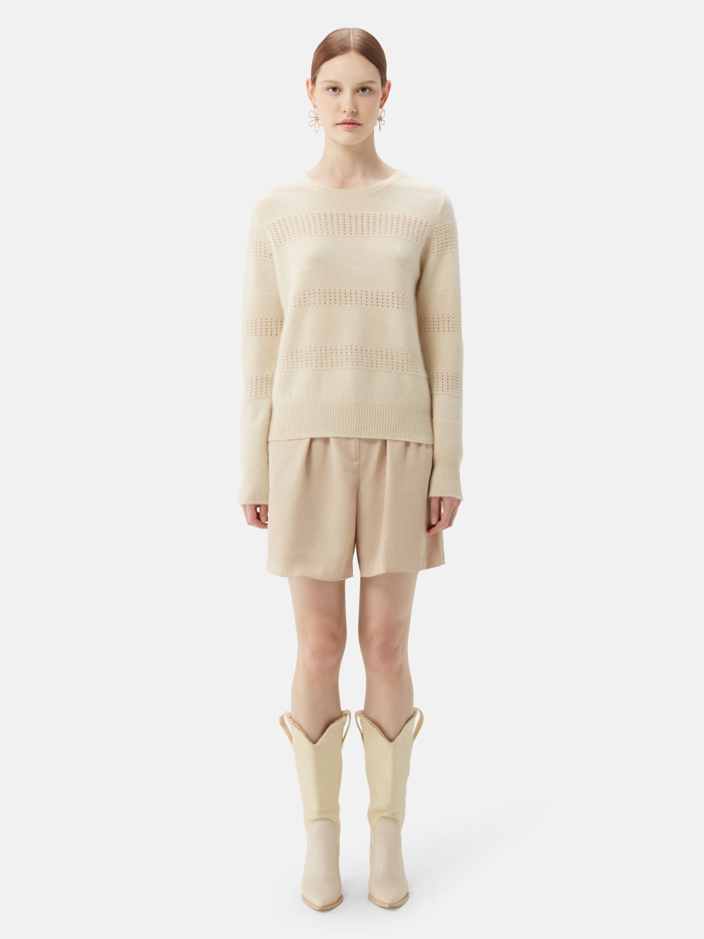 Gilet en cachemire à motifs mixtes off white| GOBI Cashmere