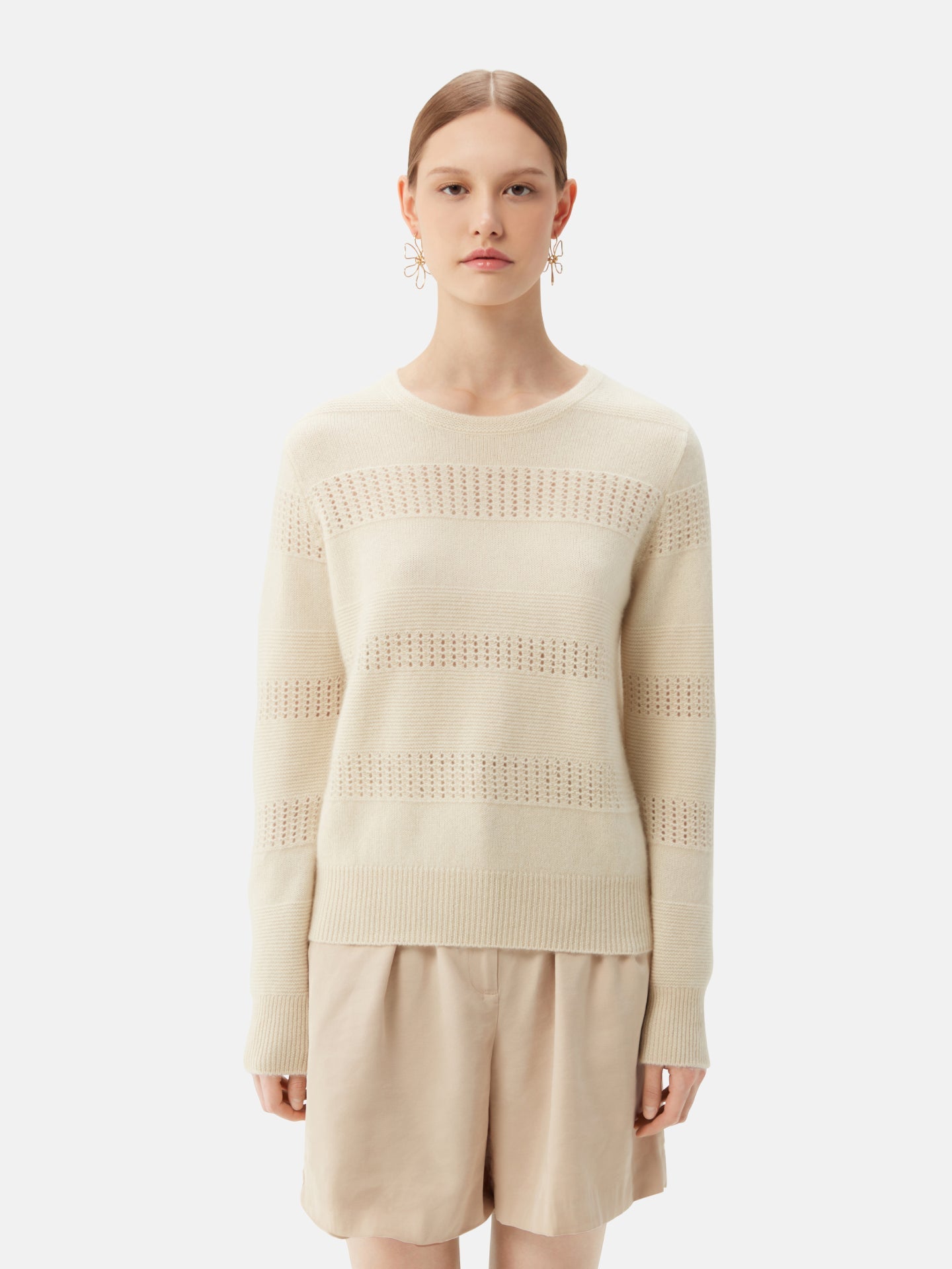 Gilet en cachemire à motifs mixtes off white| GOBI Cashmere