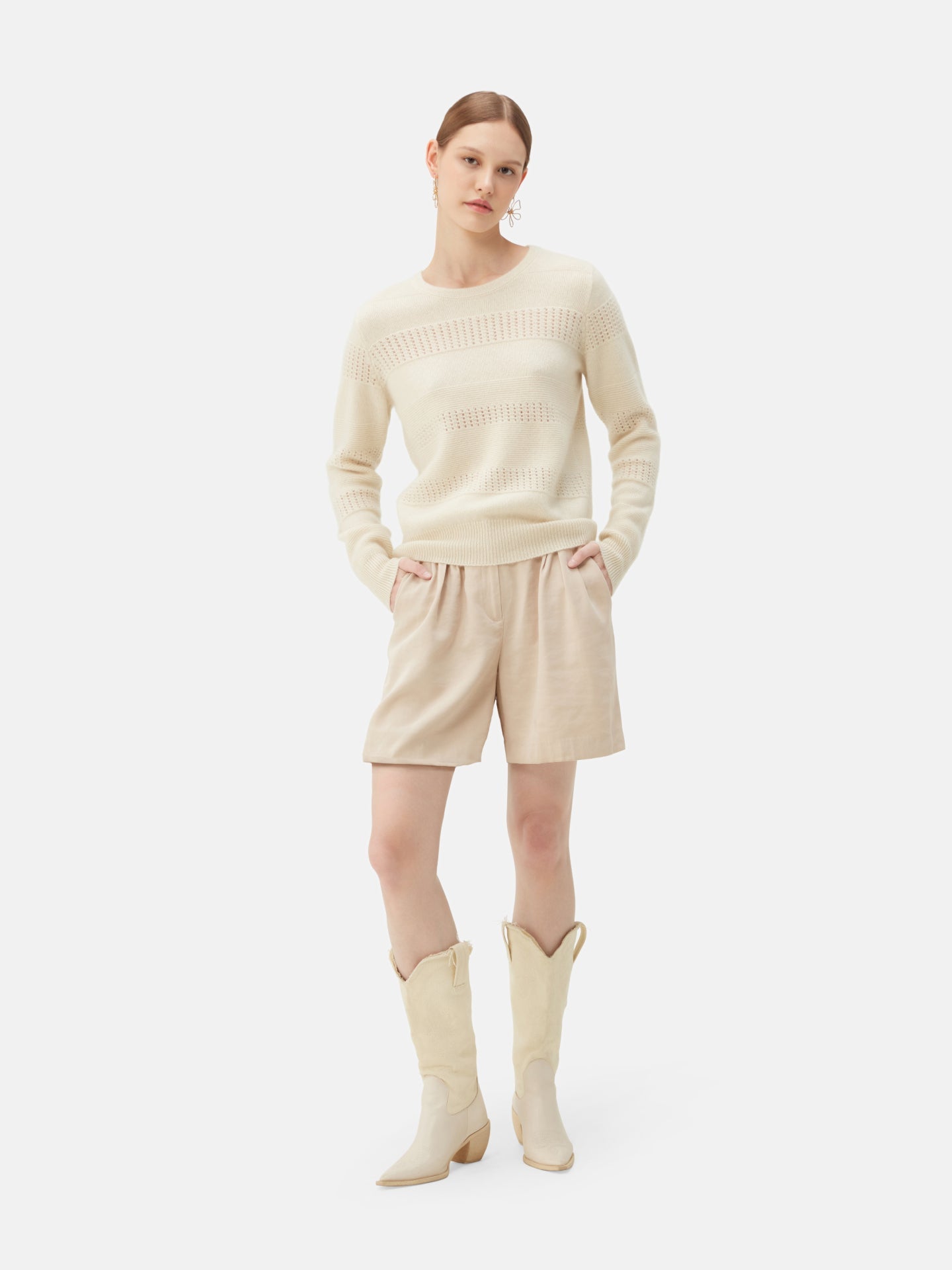 Gilet en cachemire à motifs mixtes off white| GOBI Cashmere