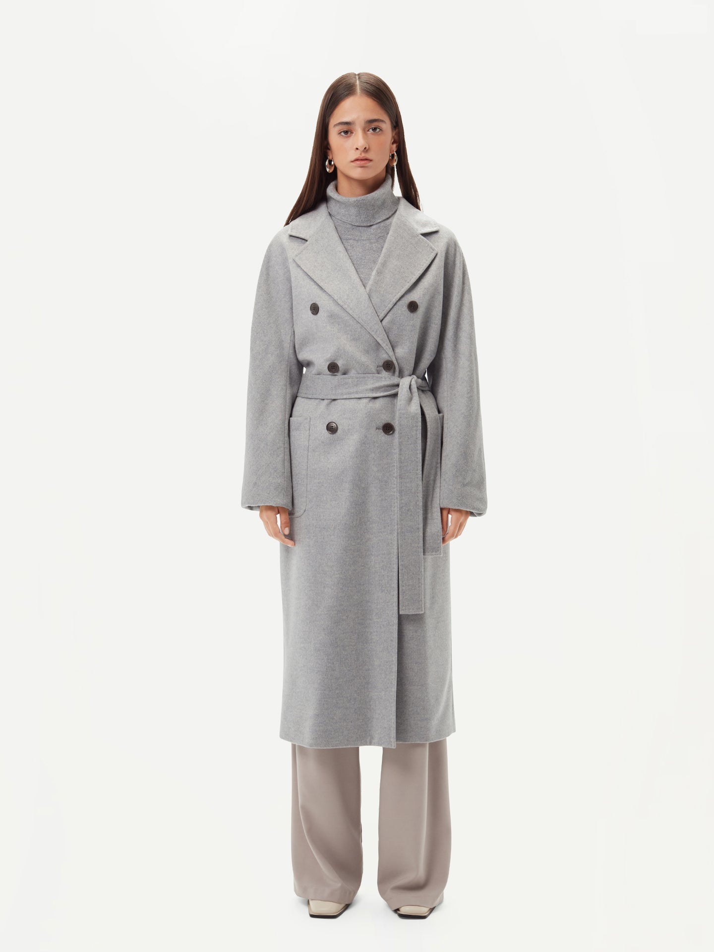 Manteau long à double boutonnage pour femmes Gris - Gobi Cashmere