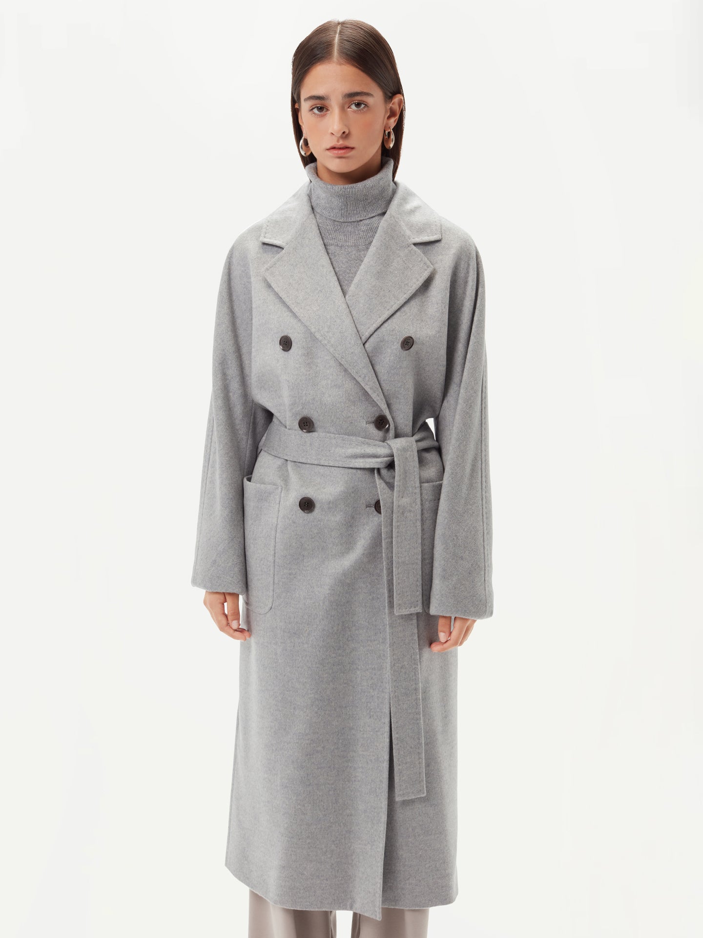 Manteau long à double boutonnage pour femmes Gris - Gobi Cashmere