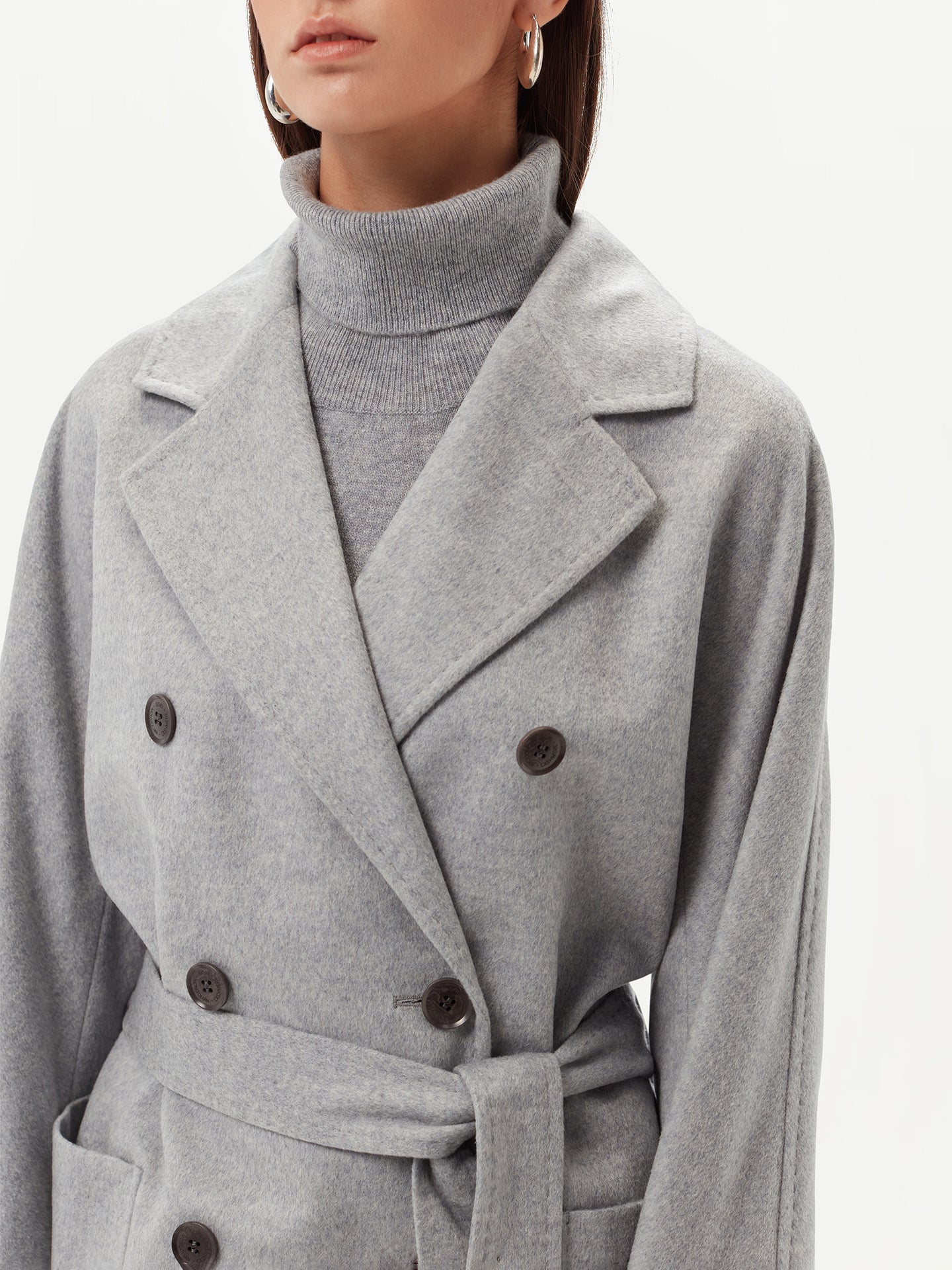 Manteau long à double boutonnage pour femmes Gris - Gobi Cashmere