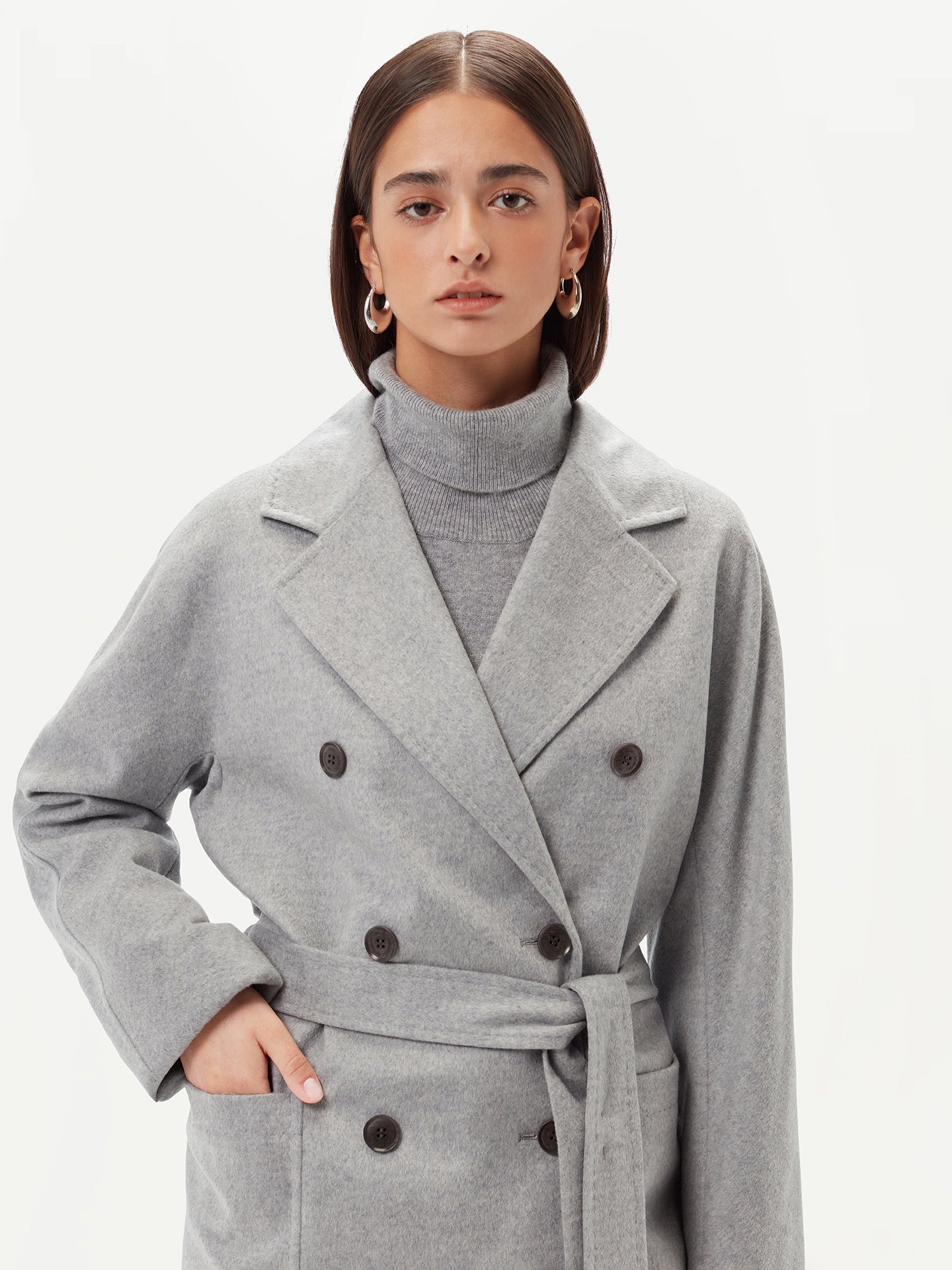 Manteau long à double boutonnage pour femmes Gris - Gobi Cashmere