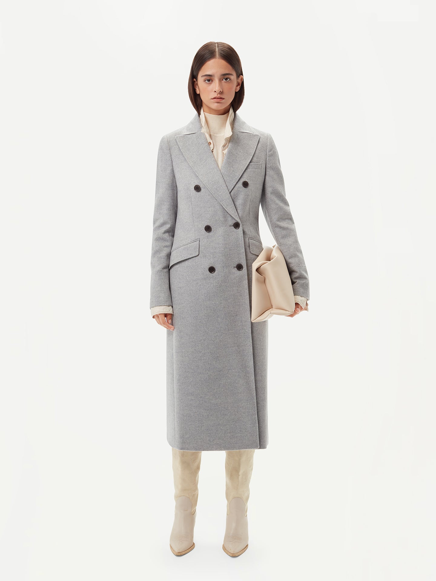 Manteau long à revers en cachemire pour femme Gris - Gobi Cashmere