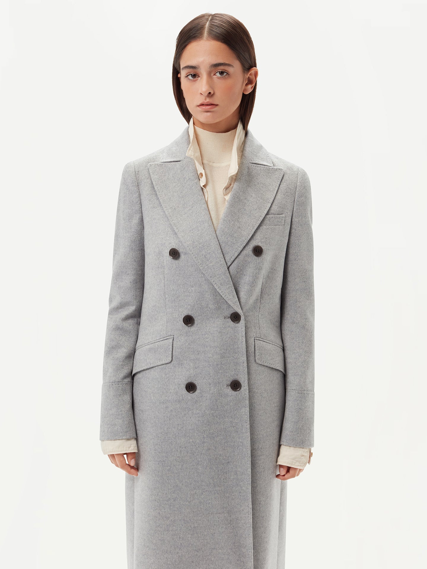 Manteau long à revers en cachemire pour femme Gris - Gobi Cashmere