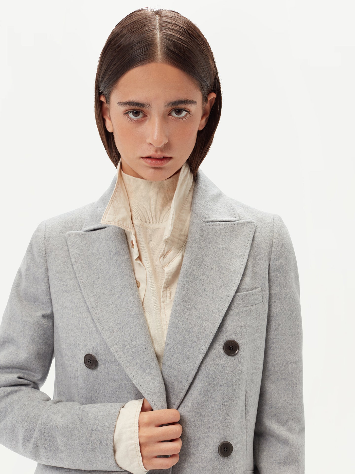 Manteau long à revers en cachemire pour femme Gris - Gobi Cashmere