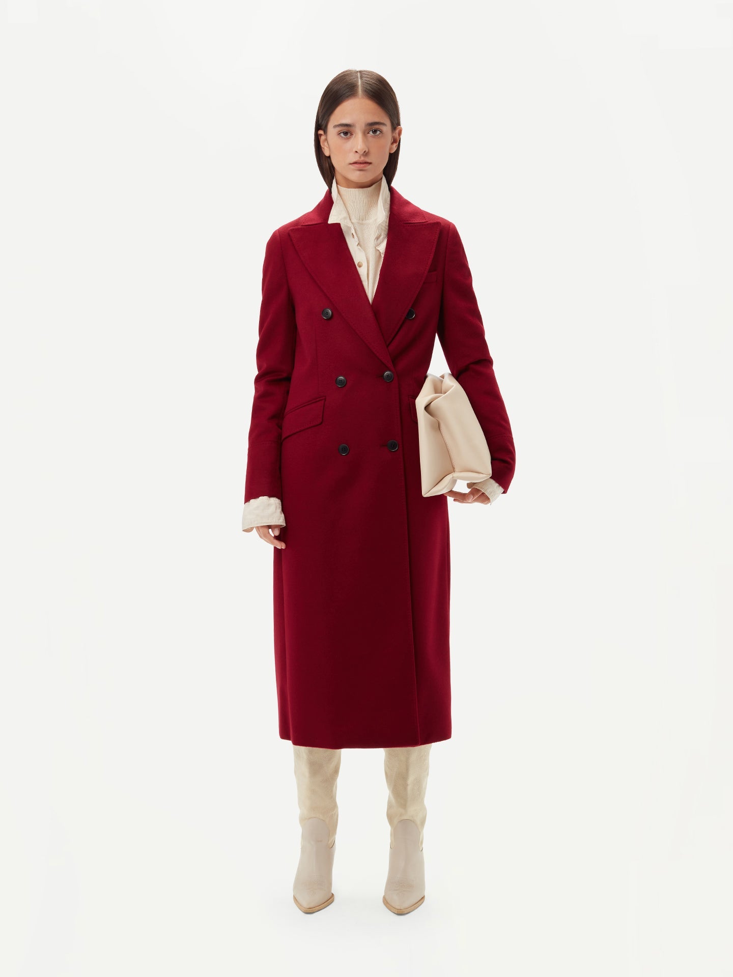 Women's Cashmere Peak Lapel Long Coat Bordeaux - Gobi Cashmere