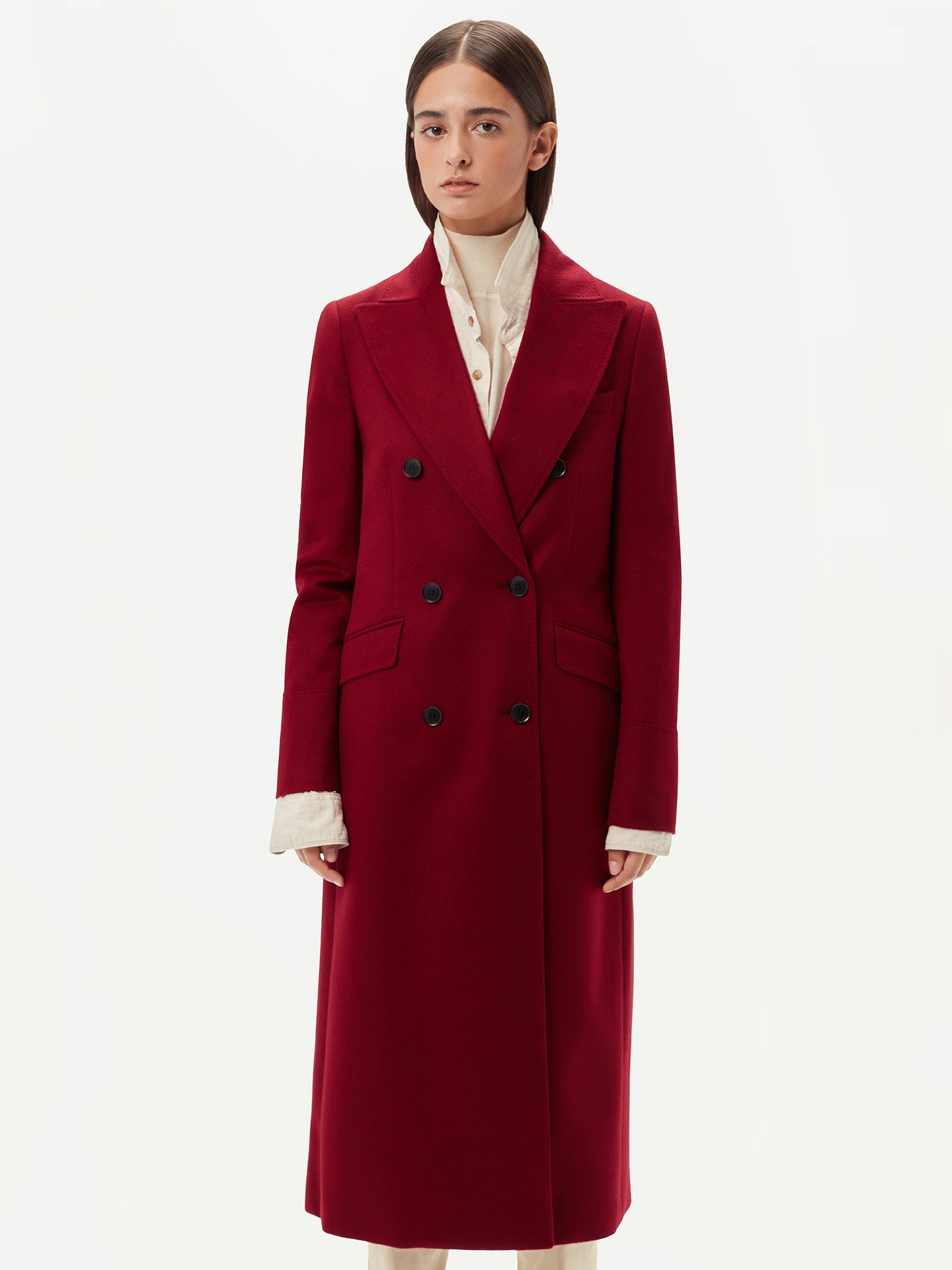 Women's Cashmere Peak Lapel Long Coat Bordeaux - Gobi Cashmere