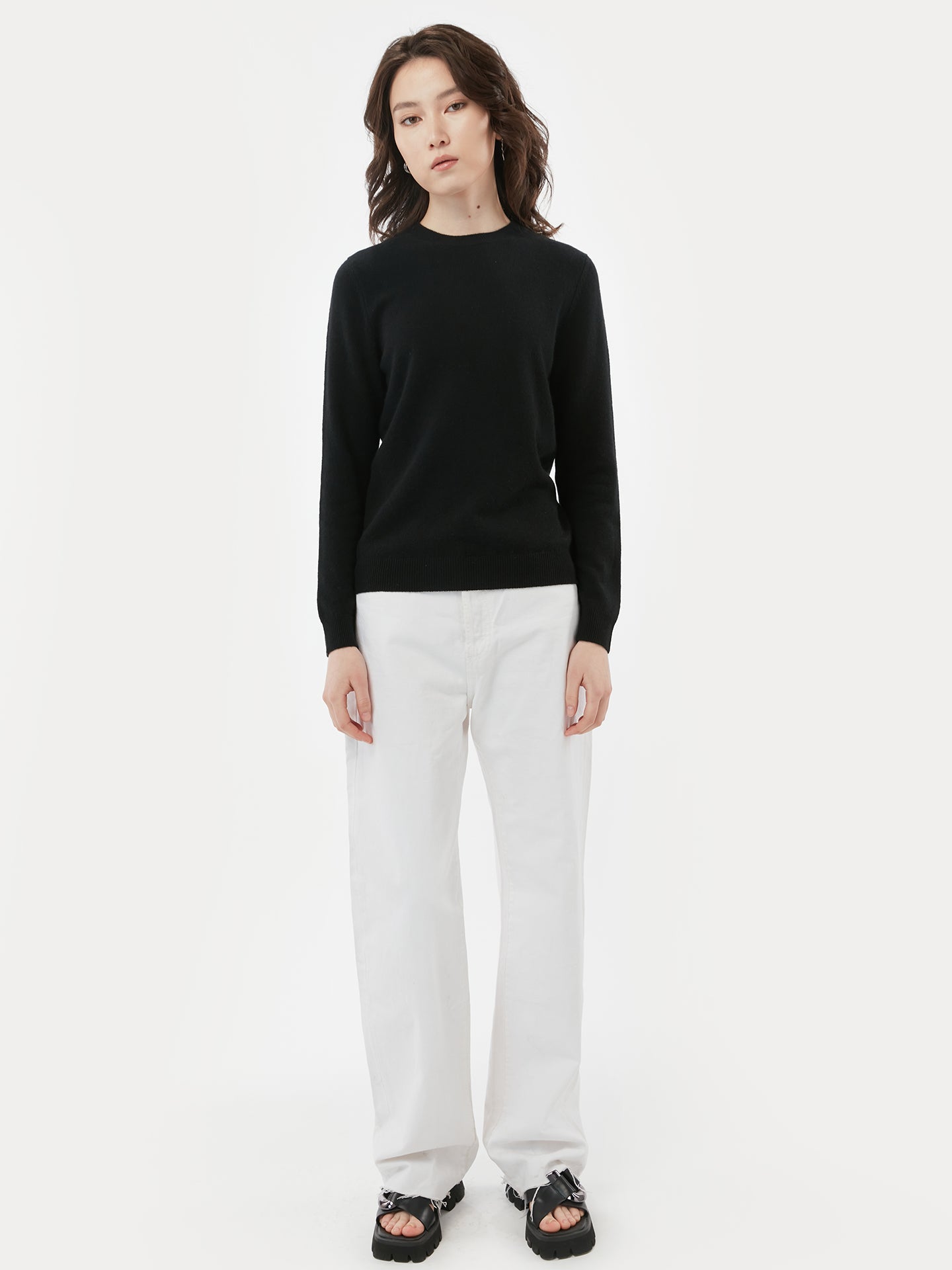 Cachemire léger pour femme Poids Basique Col Rond Noir - Gobi Cashmere