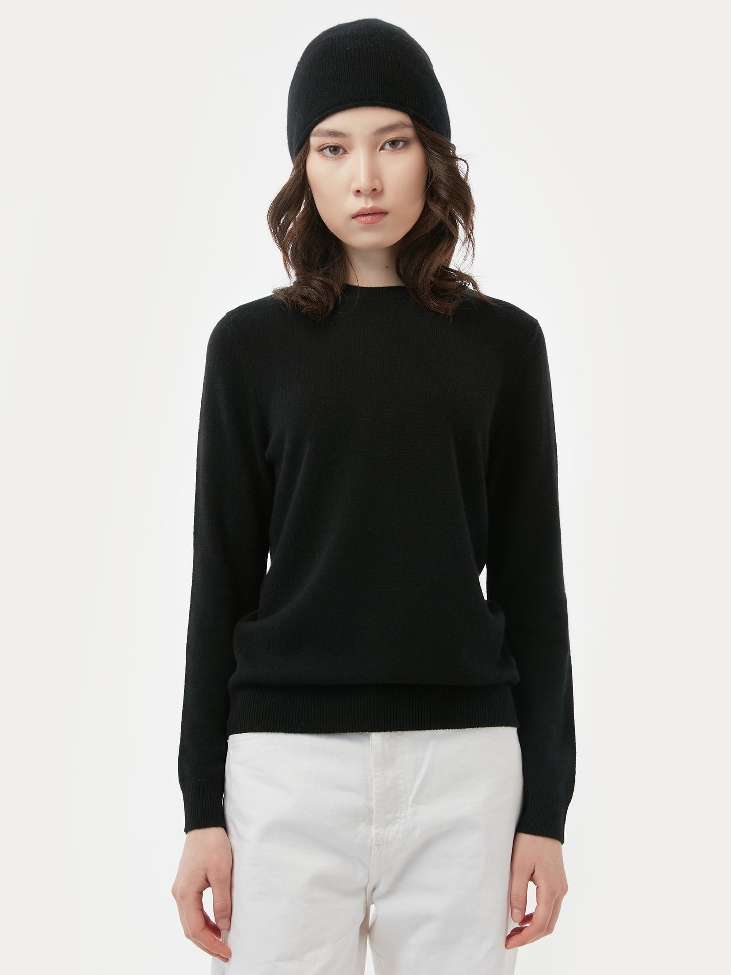 Cachemire léger pour femme Poids Basique Col Rond Noir - Gobi Cashmere