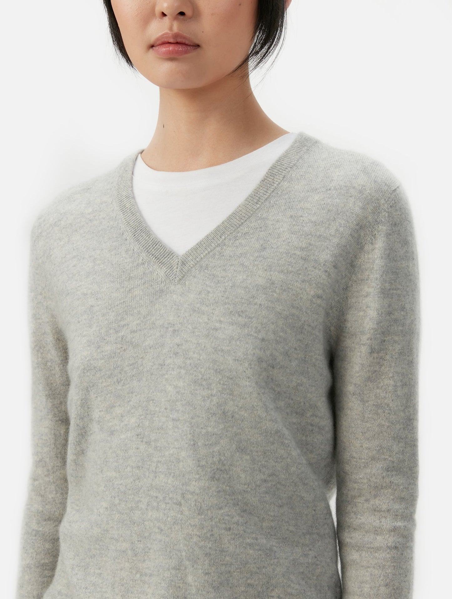 Pull col en V en Cachemire pour femmes Gris - Gobi Cashmere