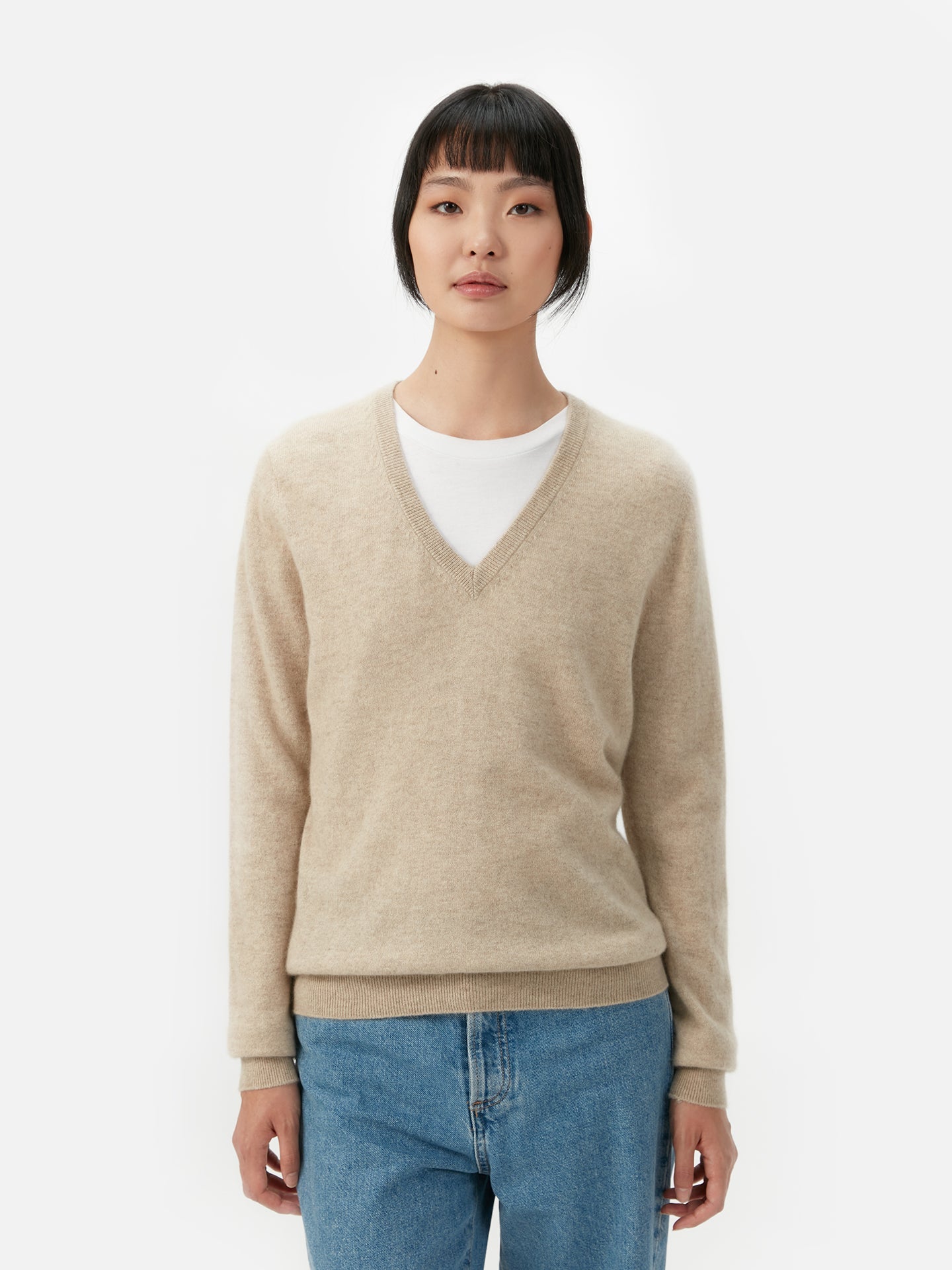 Pull col en V en Cachemire pour femmes Taupe - Gobi Cashmere