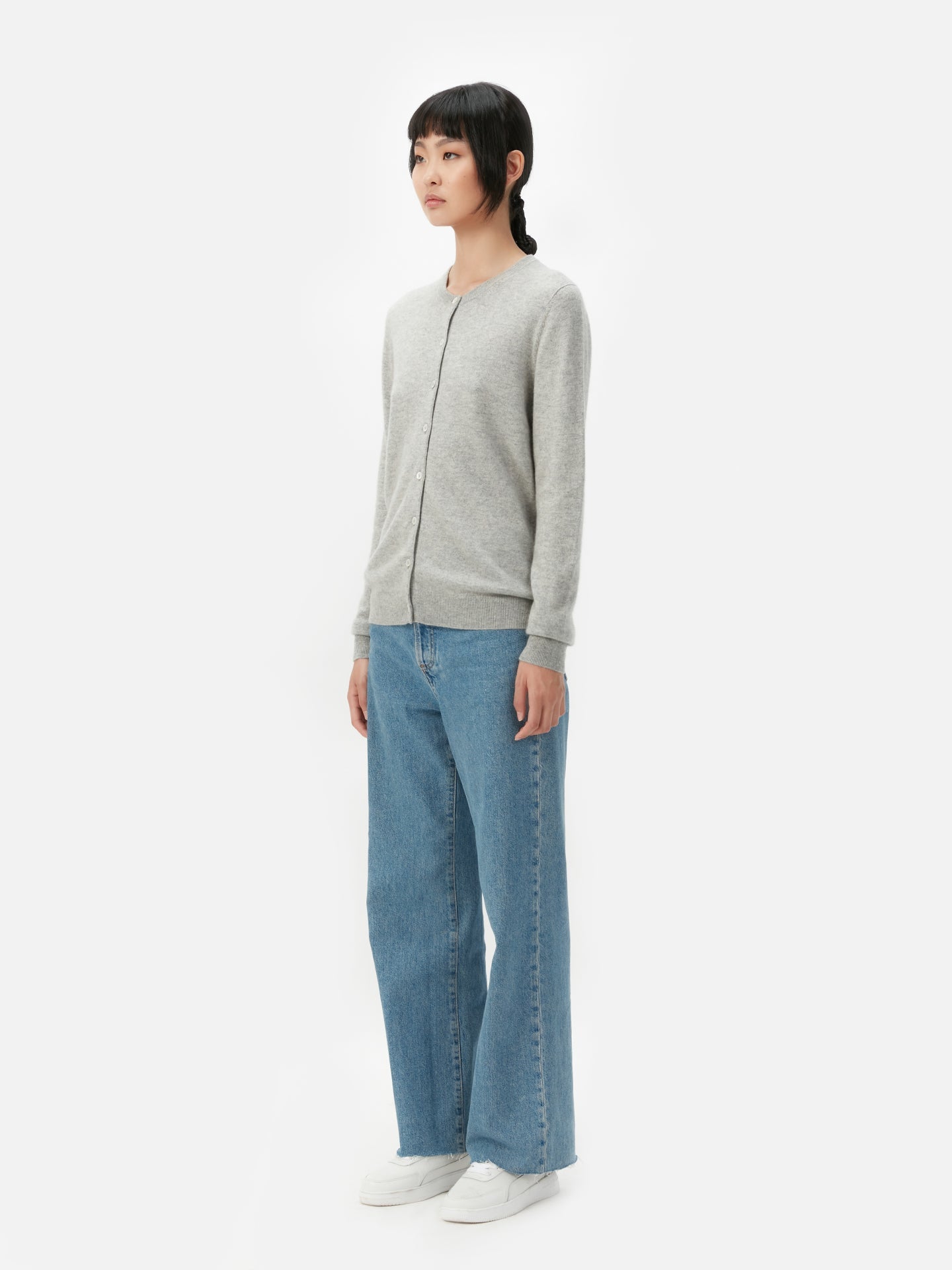 Cardigan col rond en Cachemire pour femmes Gris - Gobi Cashmere