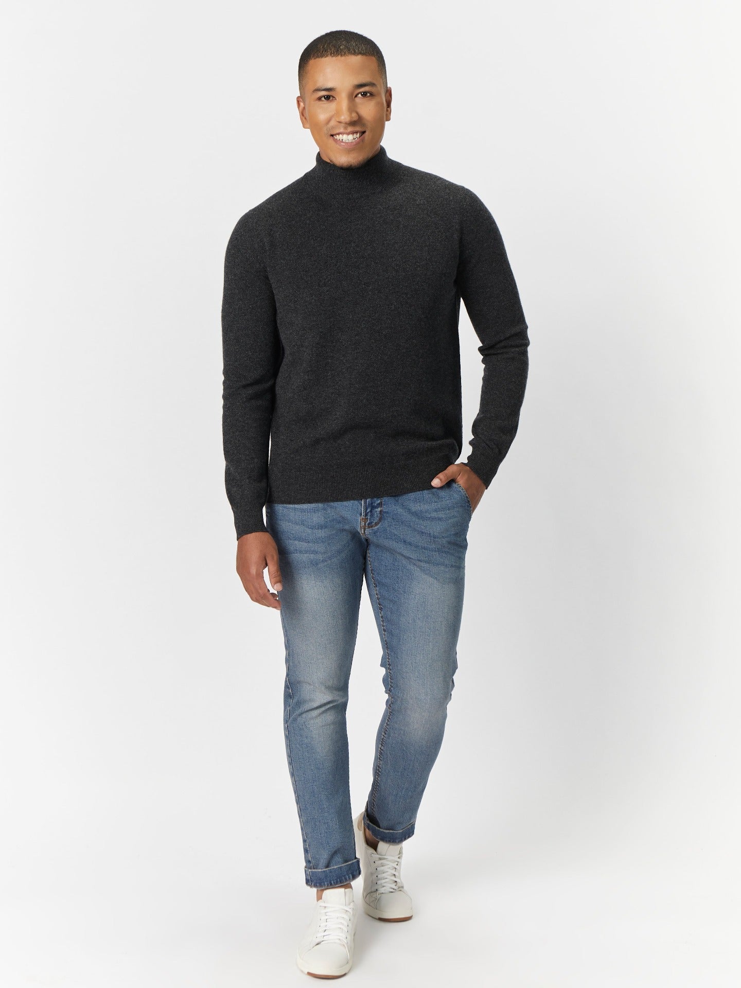 Men's Cashmere Mock Neck Sweater Charcoal - Gobi Cashmere