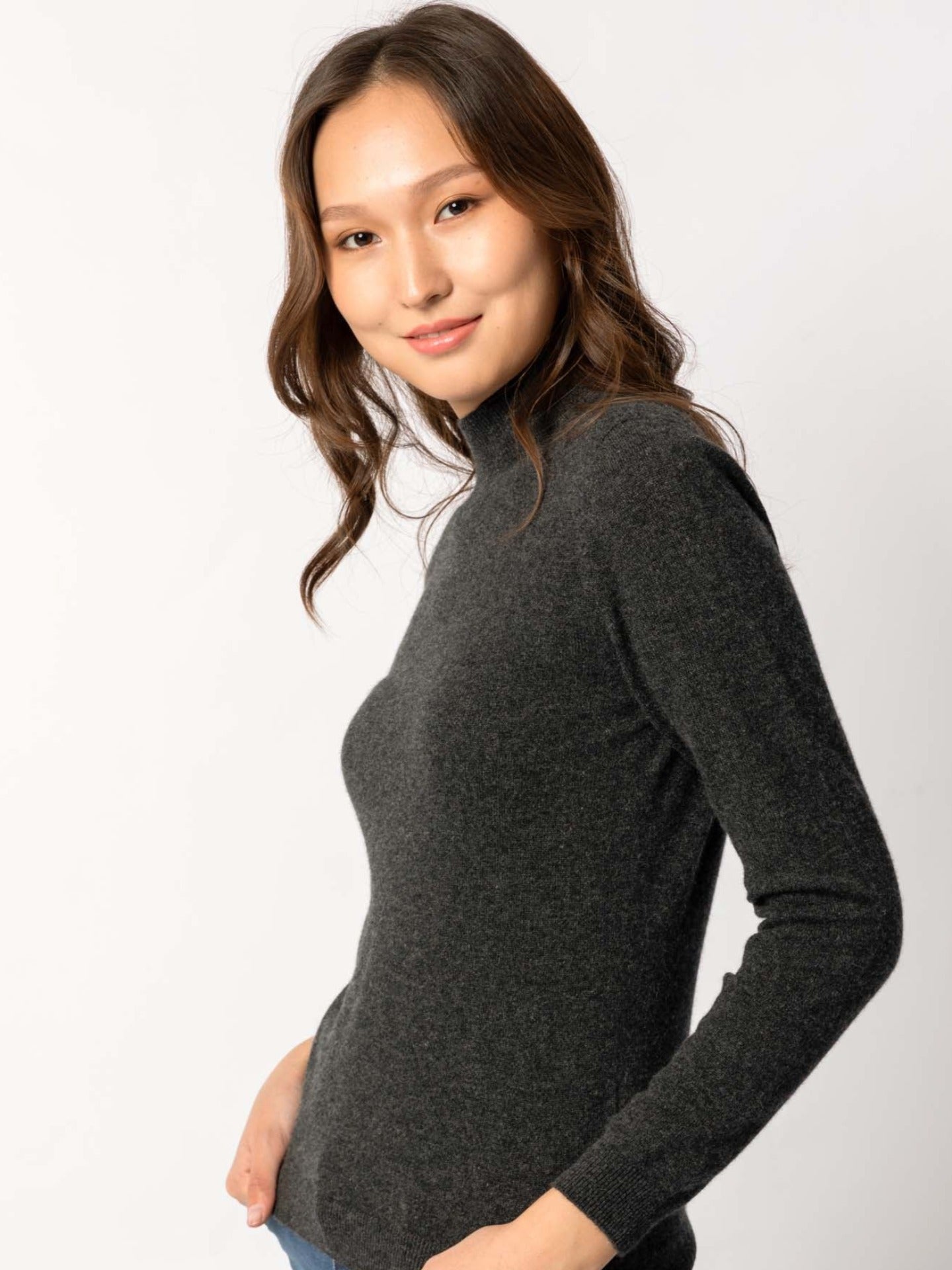Pull col haut en Cachemire pour femmes Gris - Gobi Cashmere