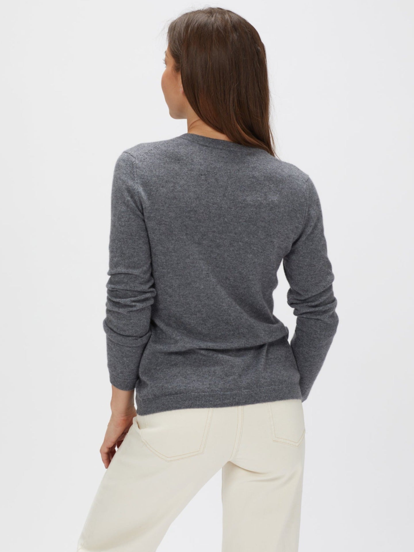 Pull col en V en Cachemire pour femmes Gris - Gobi Cashmere