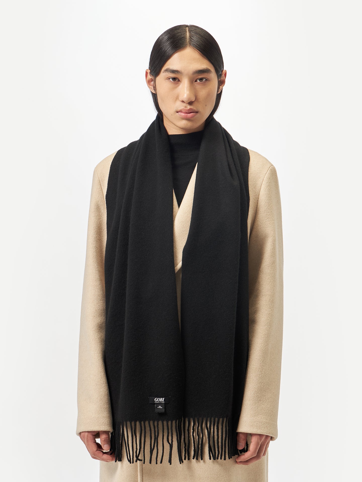 Écharpe avec franges en cachemire unisexe , couleur Noir - Gobi Cashmere
