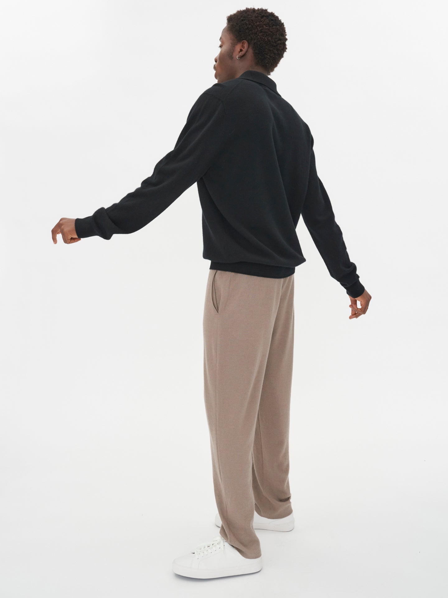 Pull col polo en Cachemire pour hommes Noir - Gobi Cashmere