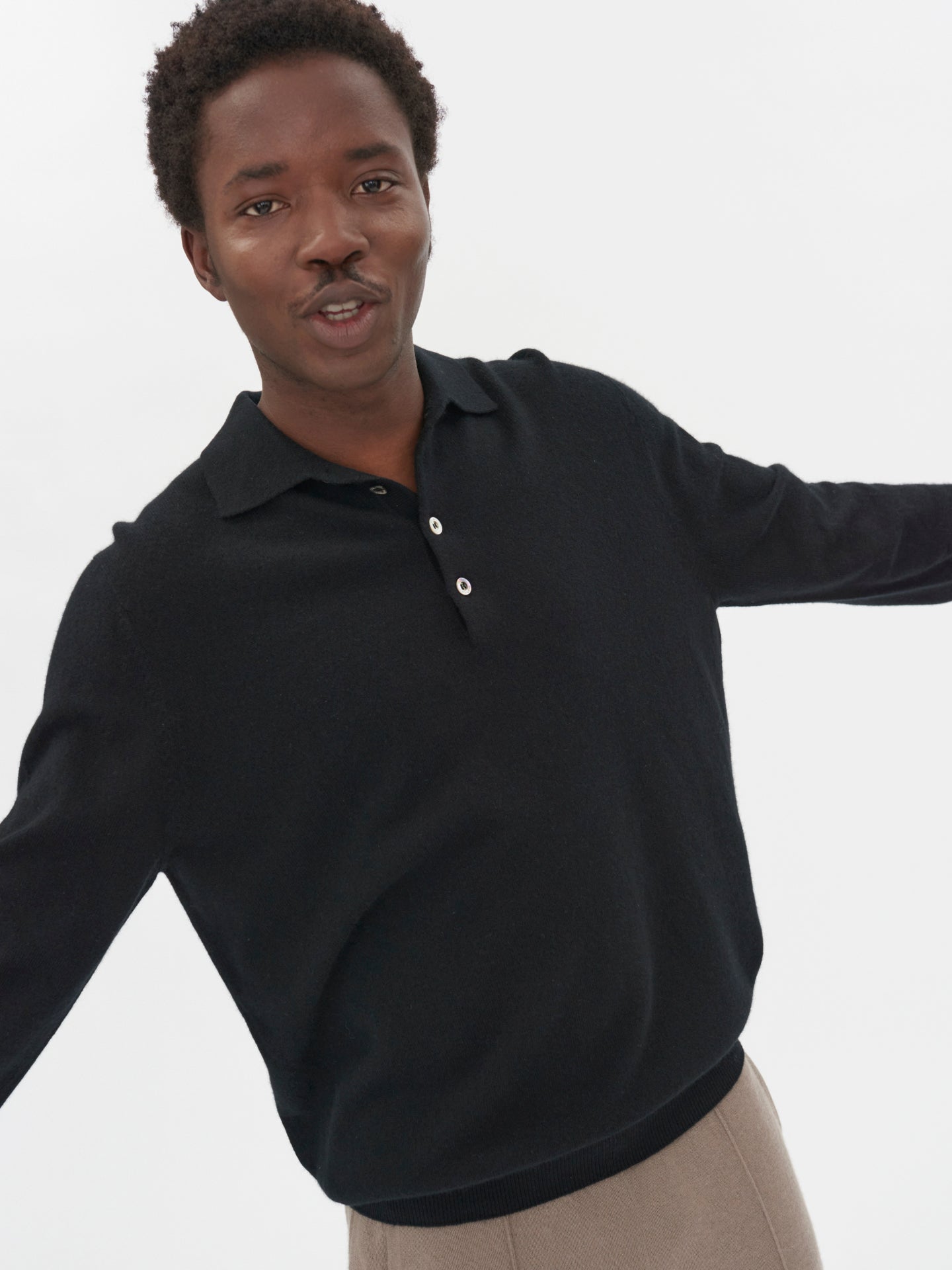 Pull col polo en Cachemire pour hommes Noir - Gobi Cashmere