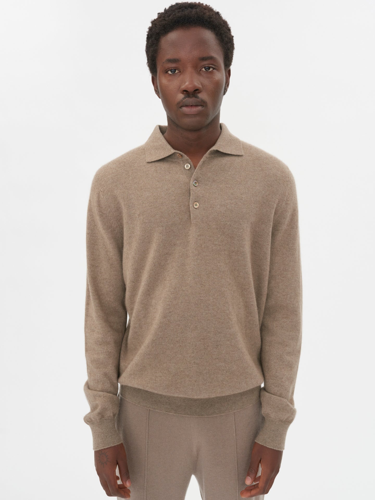 Pull col polo en Cachemire pour hommes Taupe - Gobi Cashmere